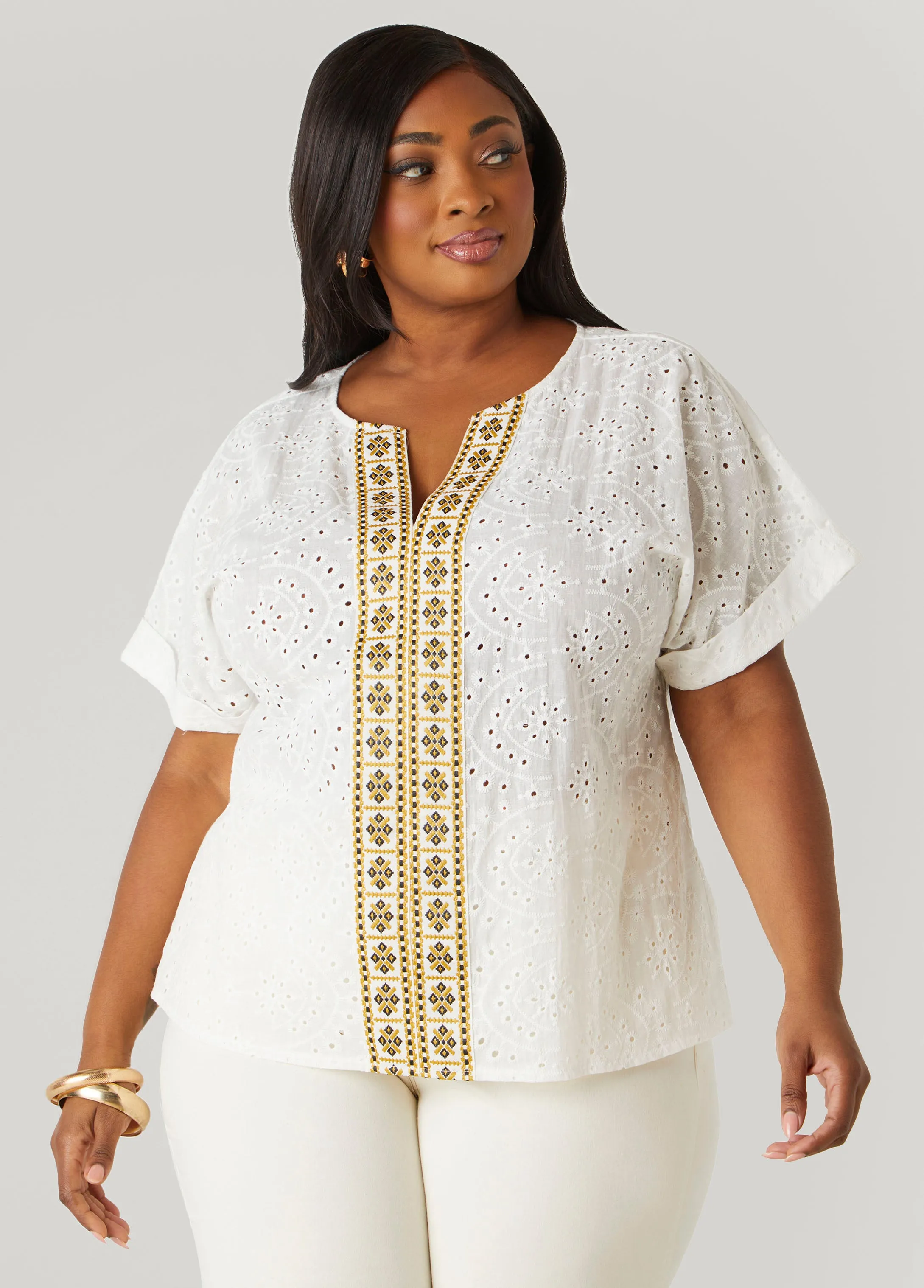 Embroidered Eyelet Top sold by Ashley Stewart