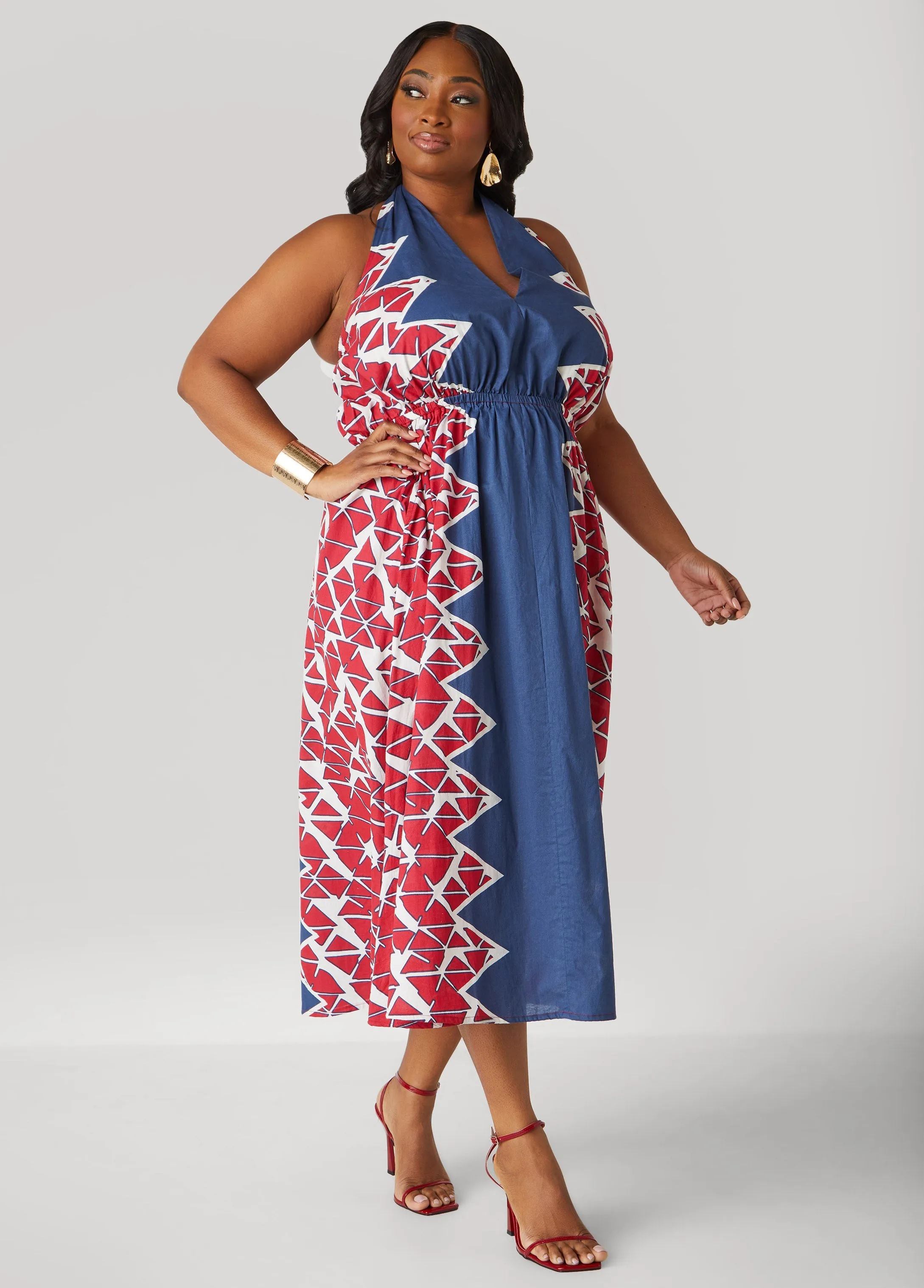 Printed Cotton Halter Dress sold by Ashley Stewart product image thumbnail 3