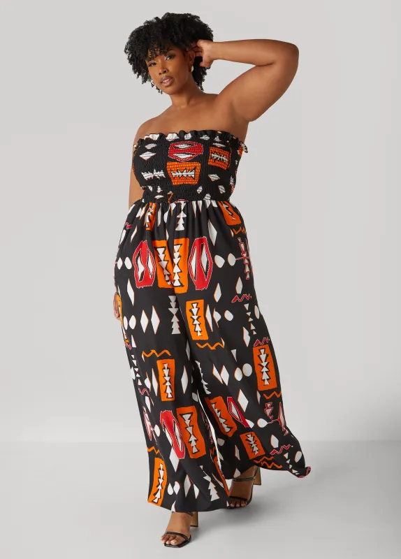 Strapless Abstract Print Jumpsuit sold by Ashley Stewart