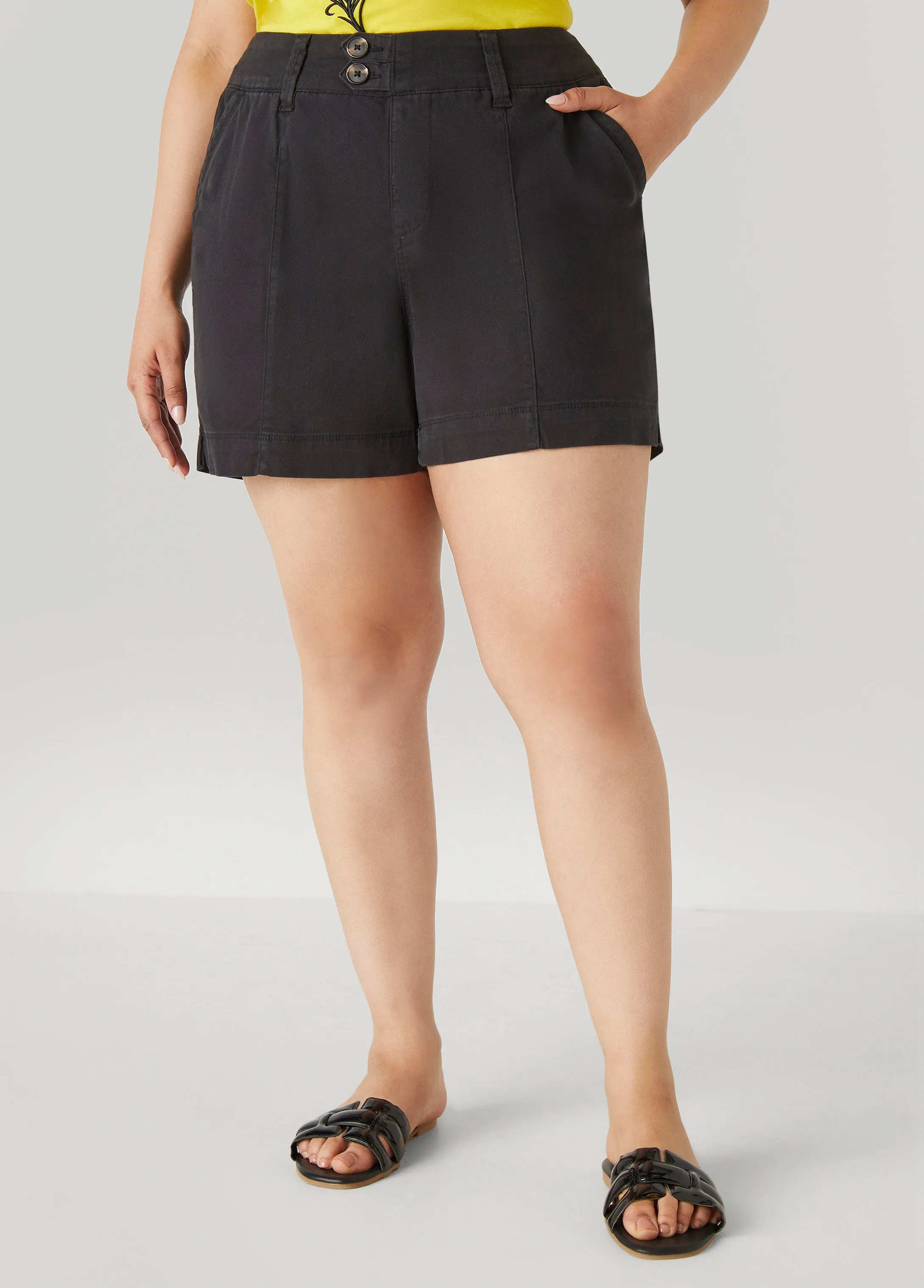 Button Front Denim Shorts sold by Ashley Stewart