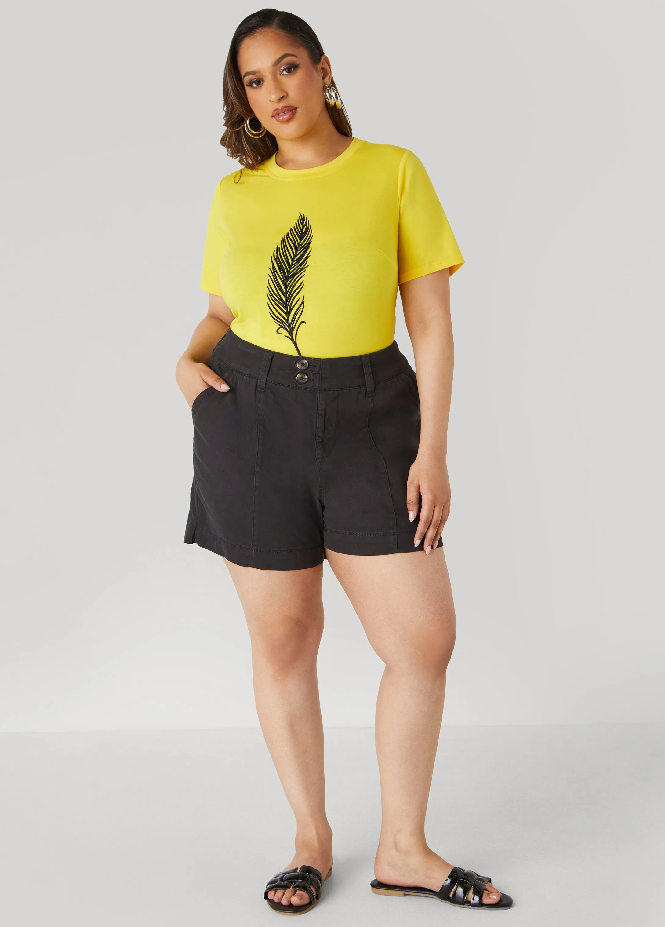 Button Front Denim Shorts sold by Ashley Stewart product image thumbnail 3