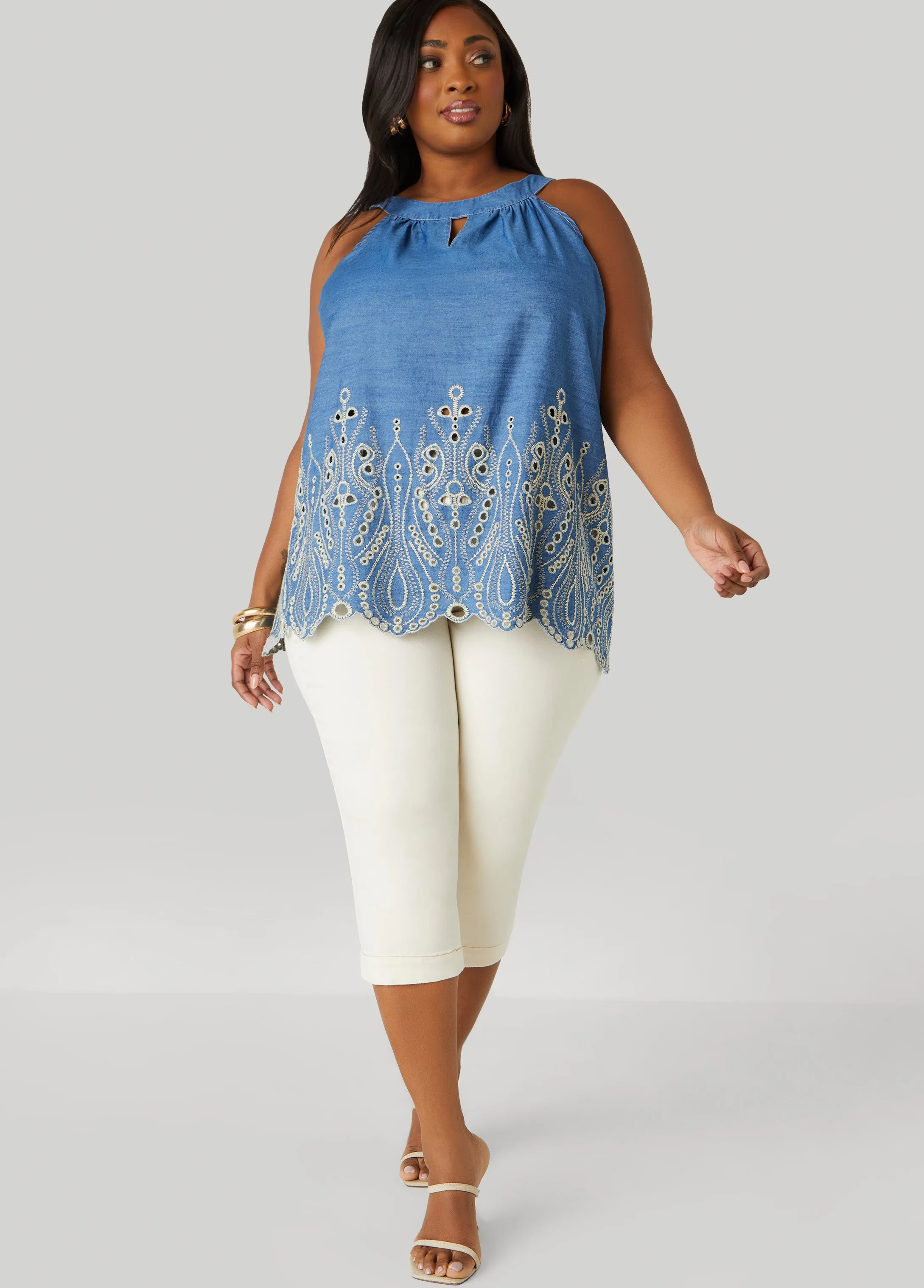 Eyelet Chambray Swing Top sold by Ashley Stewart product image thumbnail 4