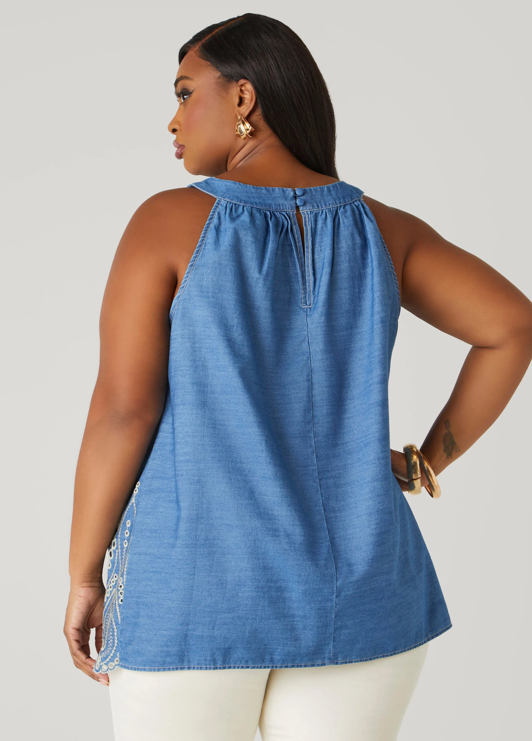 Eyelet Chambray Swing Top sold by Ashley Stewart product image thumbnail 2