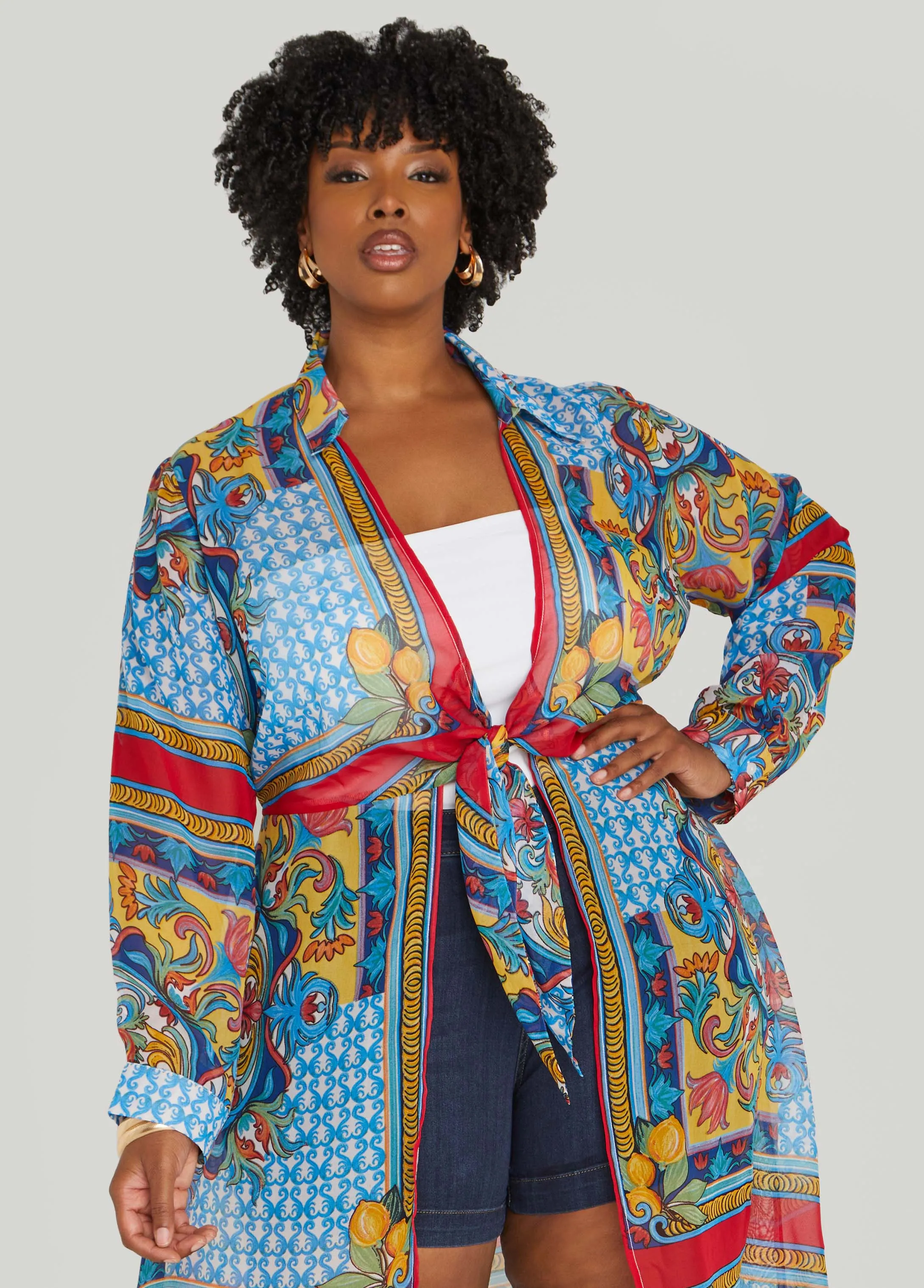 Scarf Print Duster sold by Ashley Stewart product image thumbnail 4