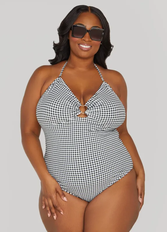 Betsey Johnson Gingham Swimsuit sold by Ashley Stewart