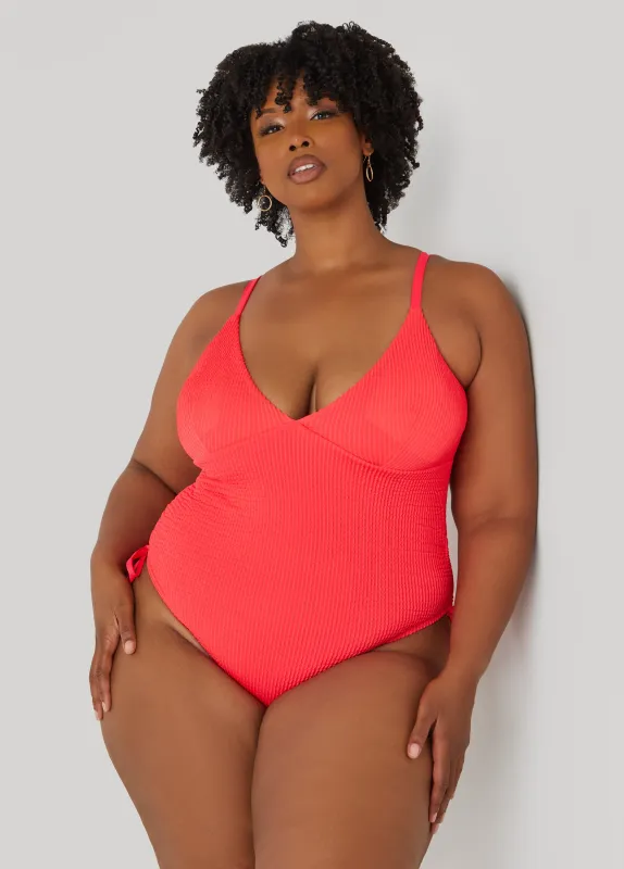 Betsey Johnson Textured Swimsuit sold by Ashley Stewart