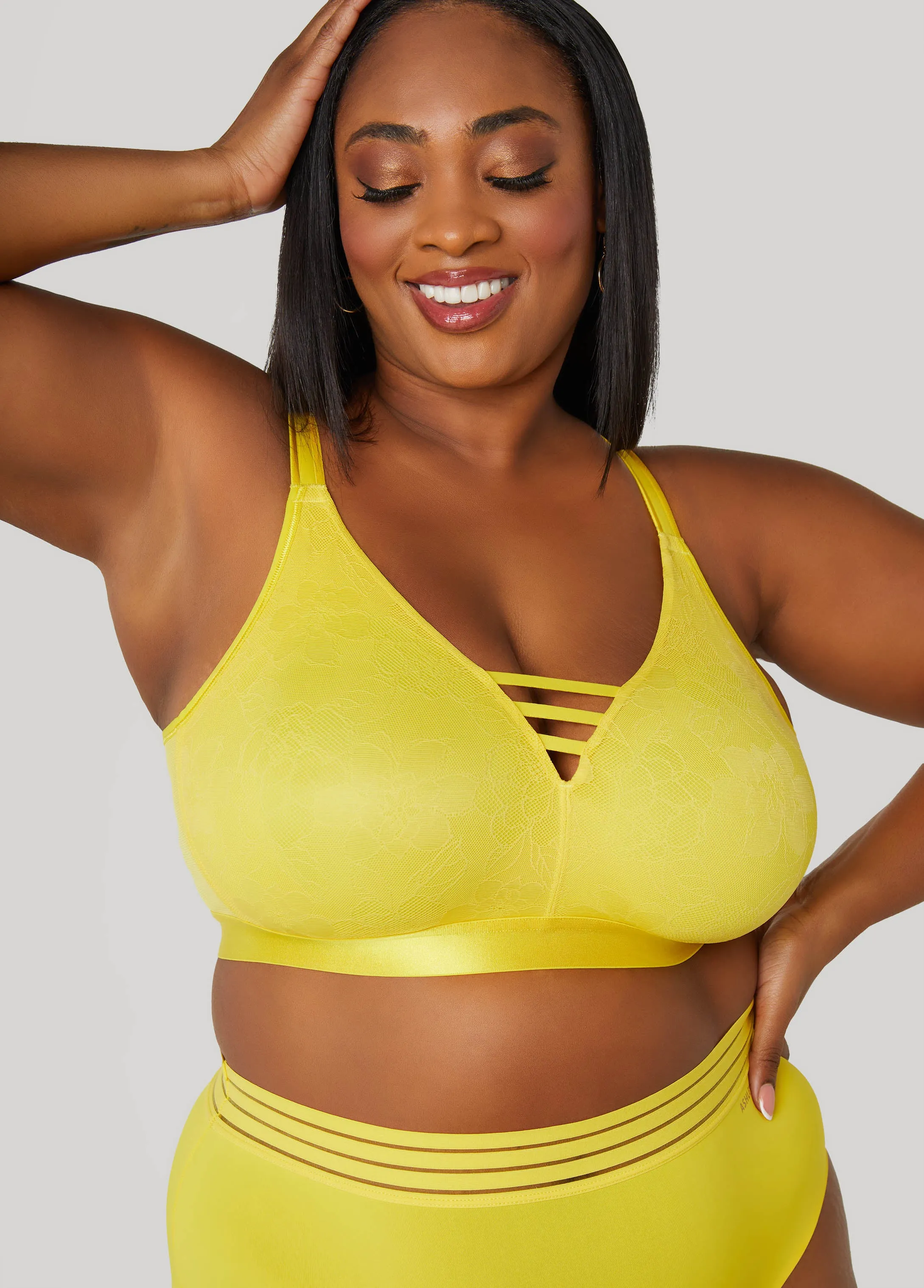 Lattice Trimmed Lace Wireless Bra sold by Ashley Stewart product image thumbnail 3