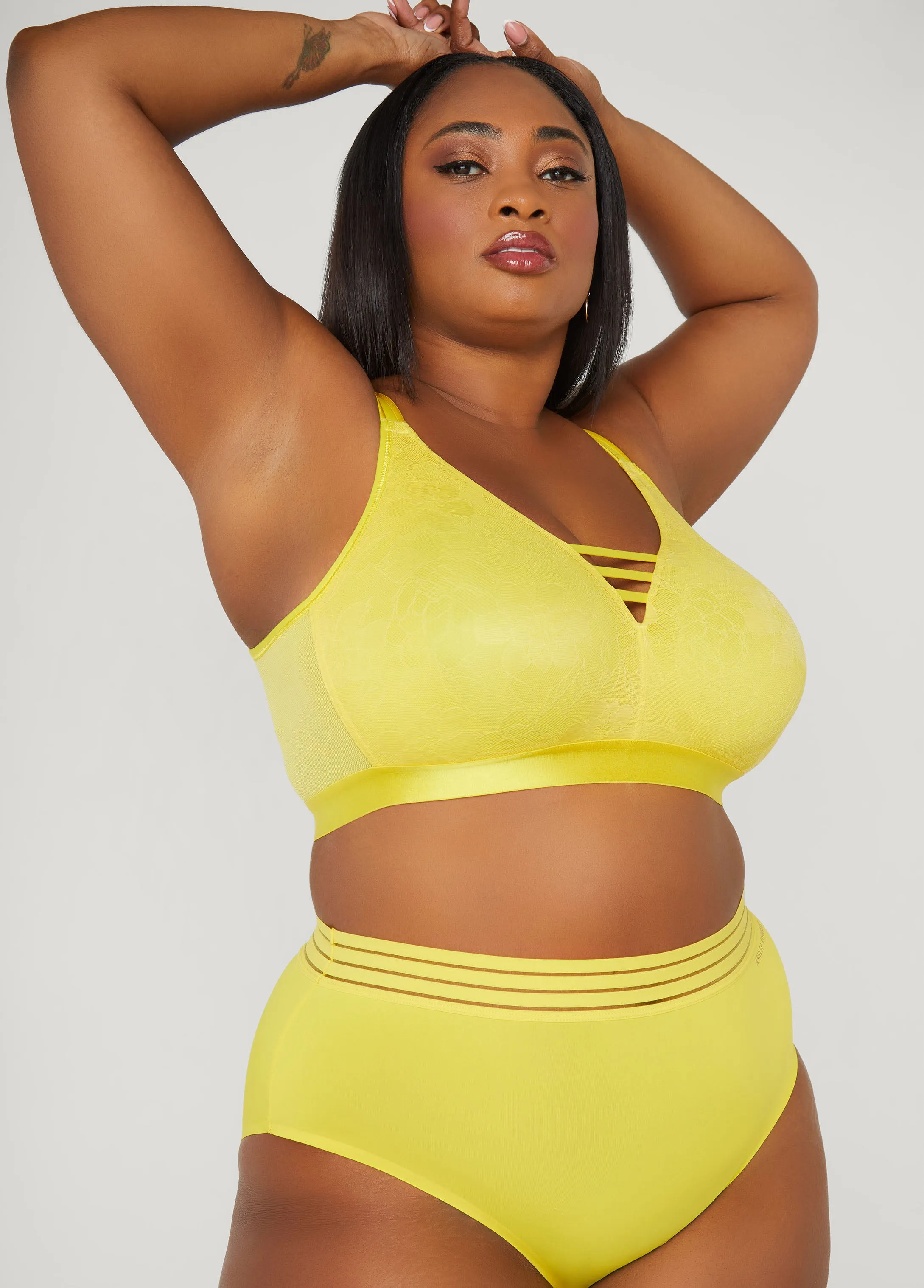 Lattice Trimmed Lace Wireless Bra sold by Ashley Stewart