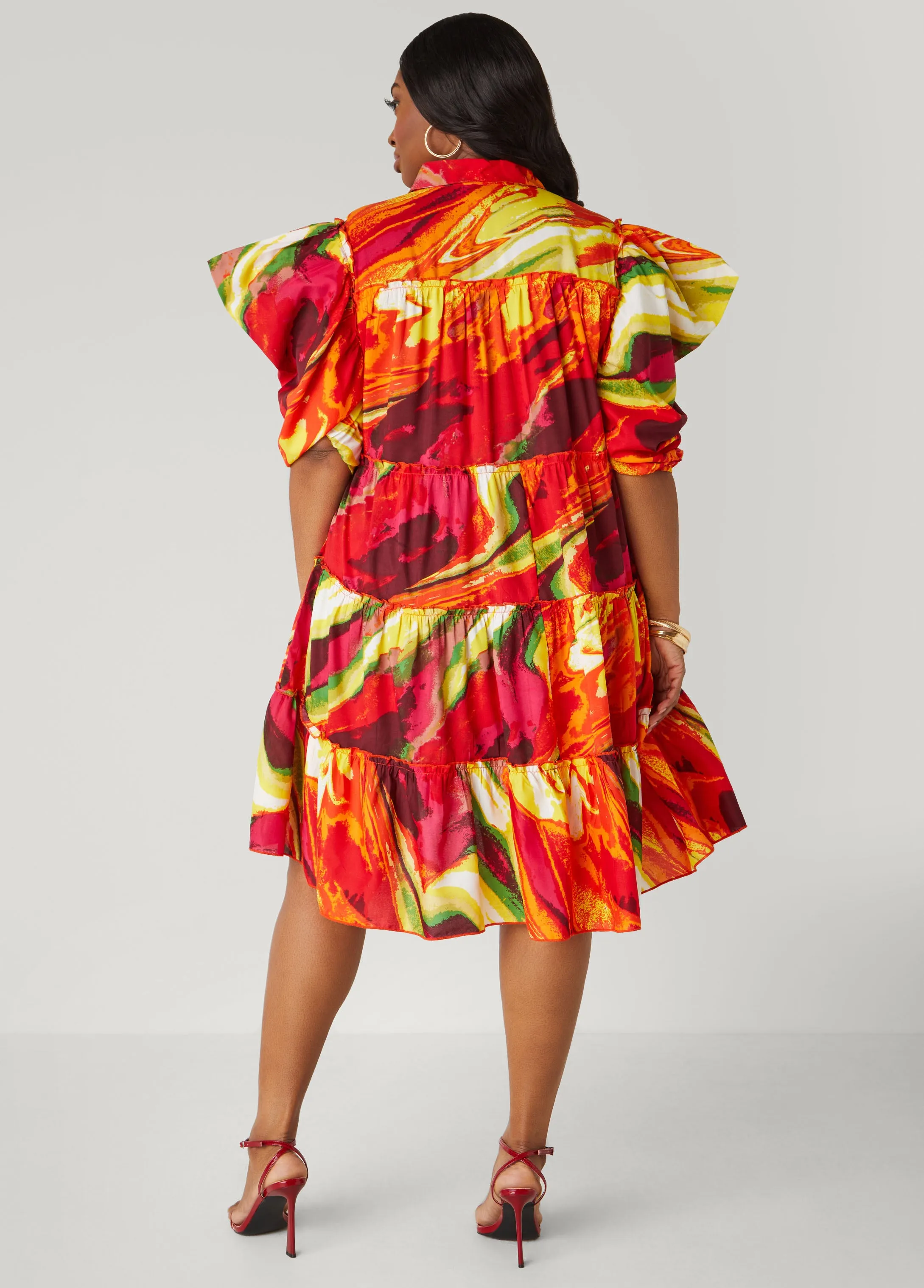 Ruffled Brushstroke Shirtdress sold by Ashley Stewart product image thumbnail 2
