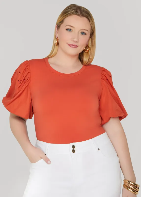 Embroidered Puff Sleeved Tee sold by Ashley Stewart