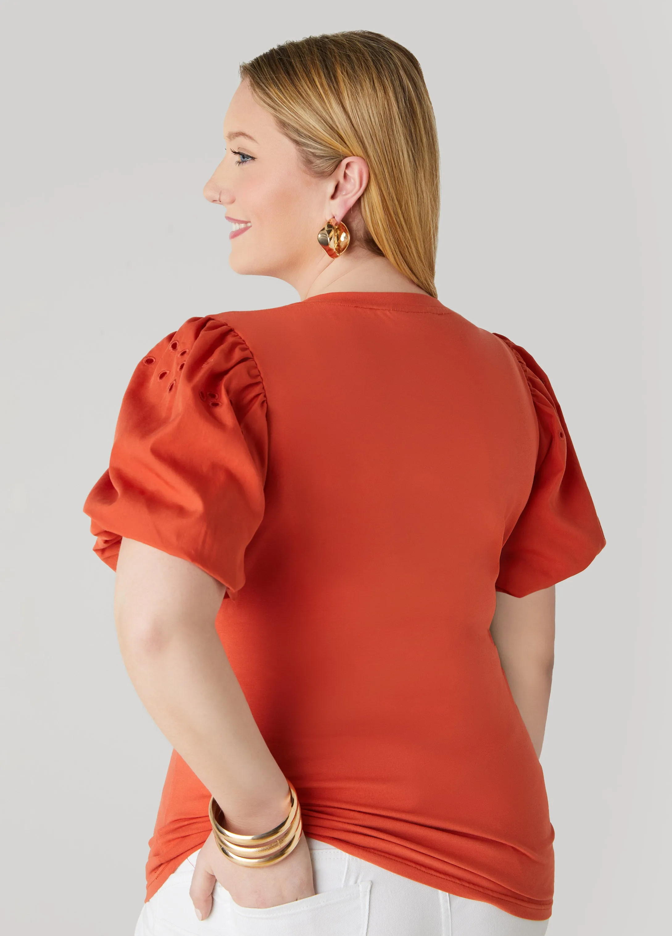 Embroidered Puff Sleeved Tee sold by Ashley Stewart product image thumbnail 2