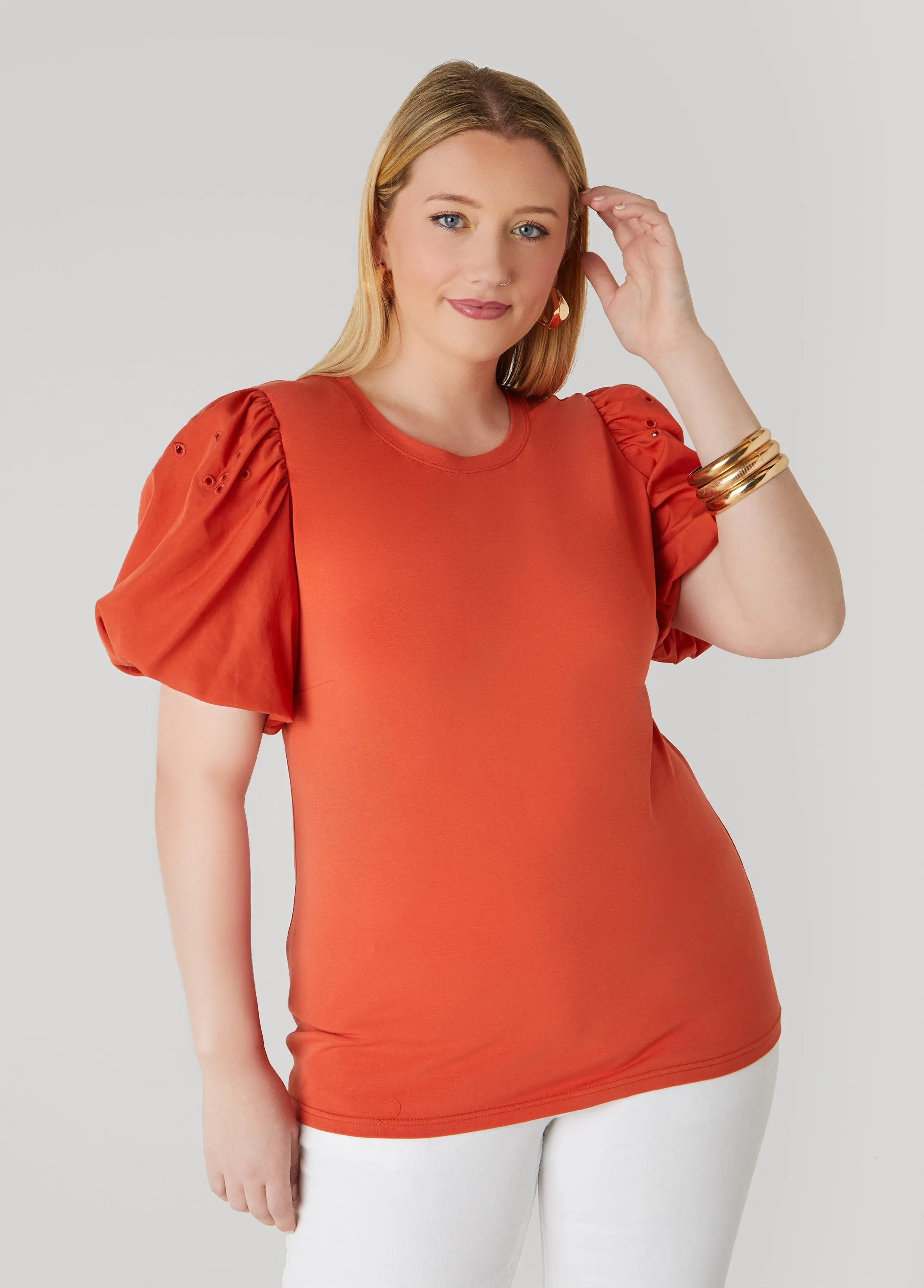Embroidered Puff Sleeved Tee sold by Ashley Stewart product image thumbnail 5