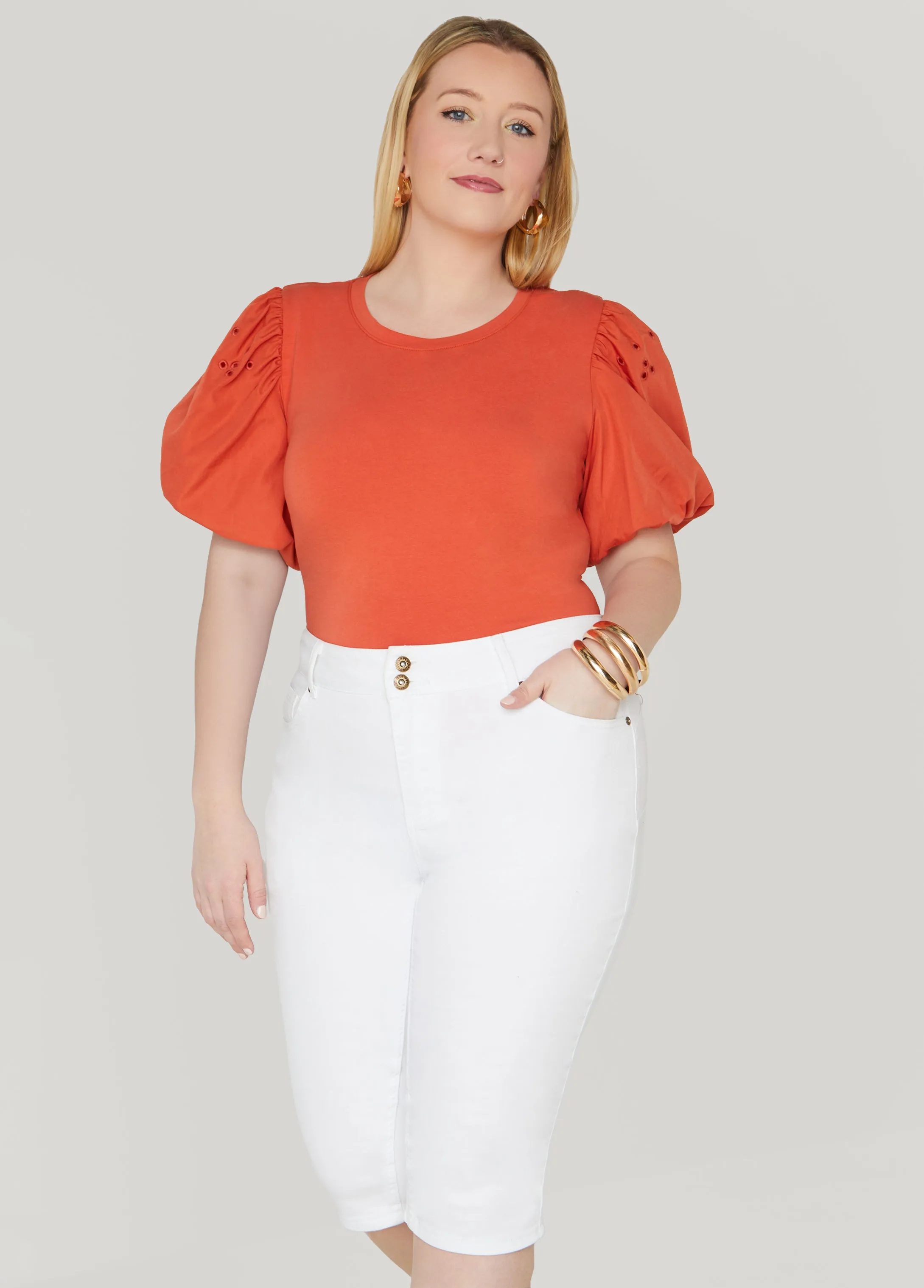Embroidered Puff Sleeved Tee sold by Ashley Stewart product image thumbnail 3