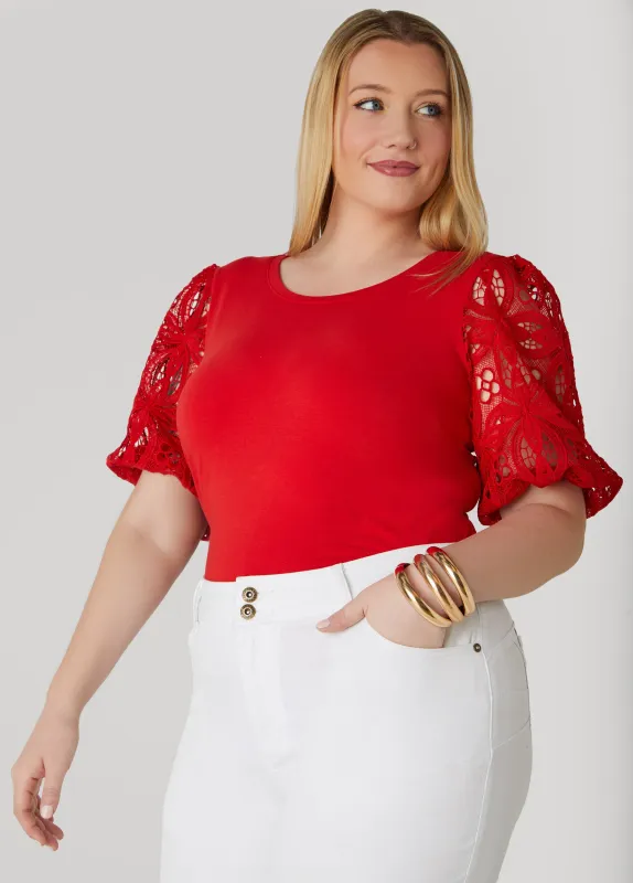 Crochet Sleeved Jersey Tee sold by Ashley Stewart