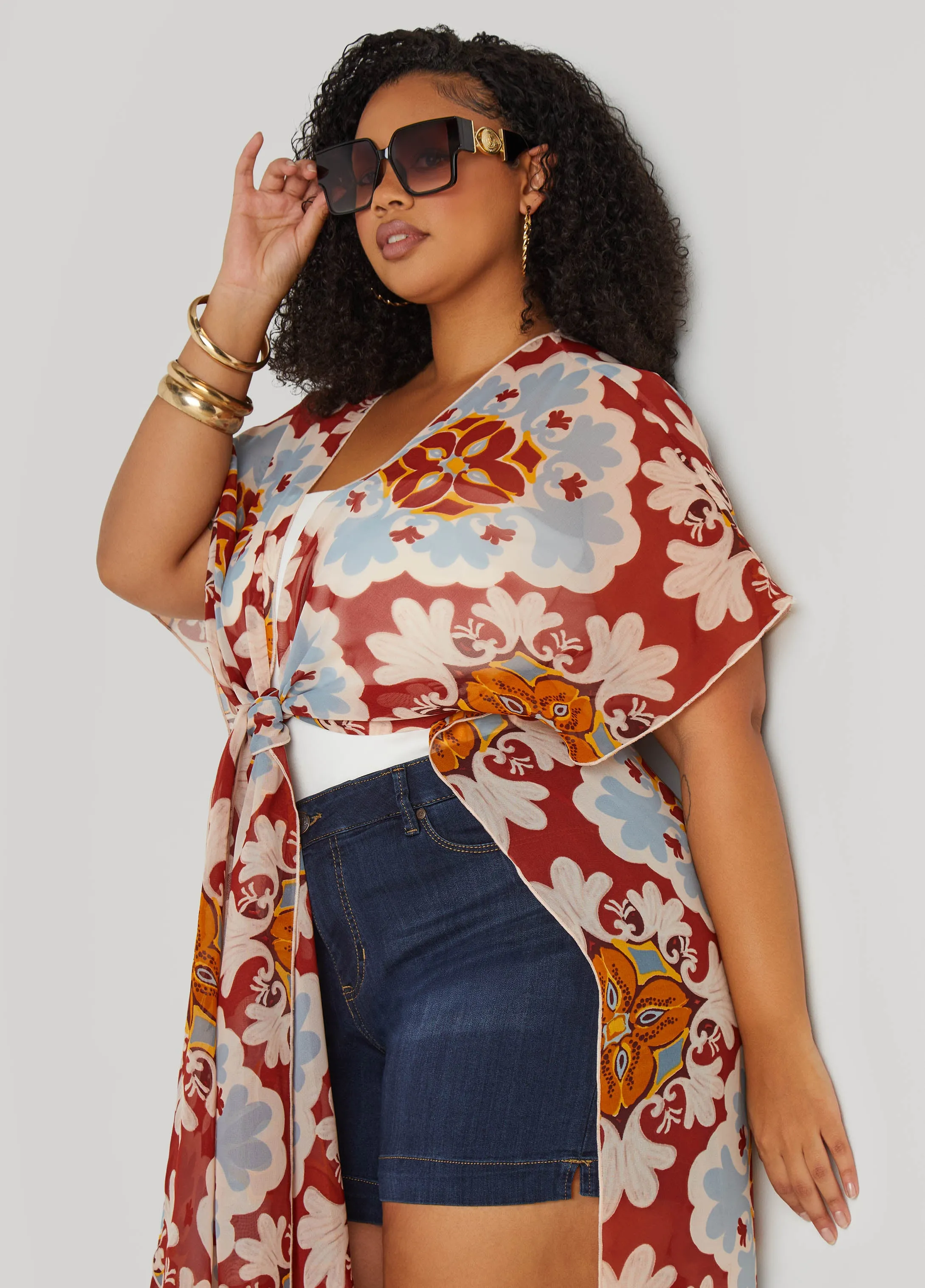 Scarf Print Chiffon Duster sold by Ashley Stewart product image thumbnail 4