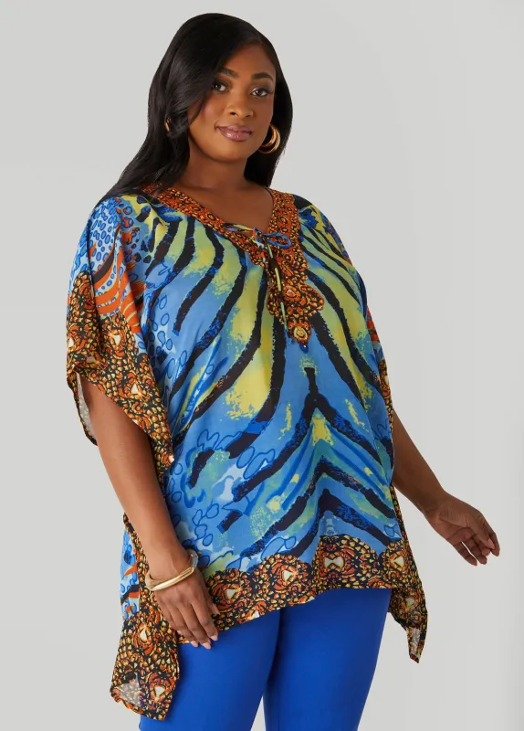 Lace Up Printed Tunic sold by Ashley Stewart