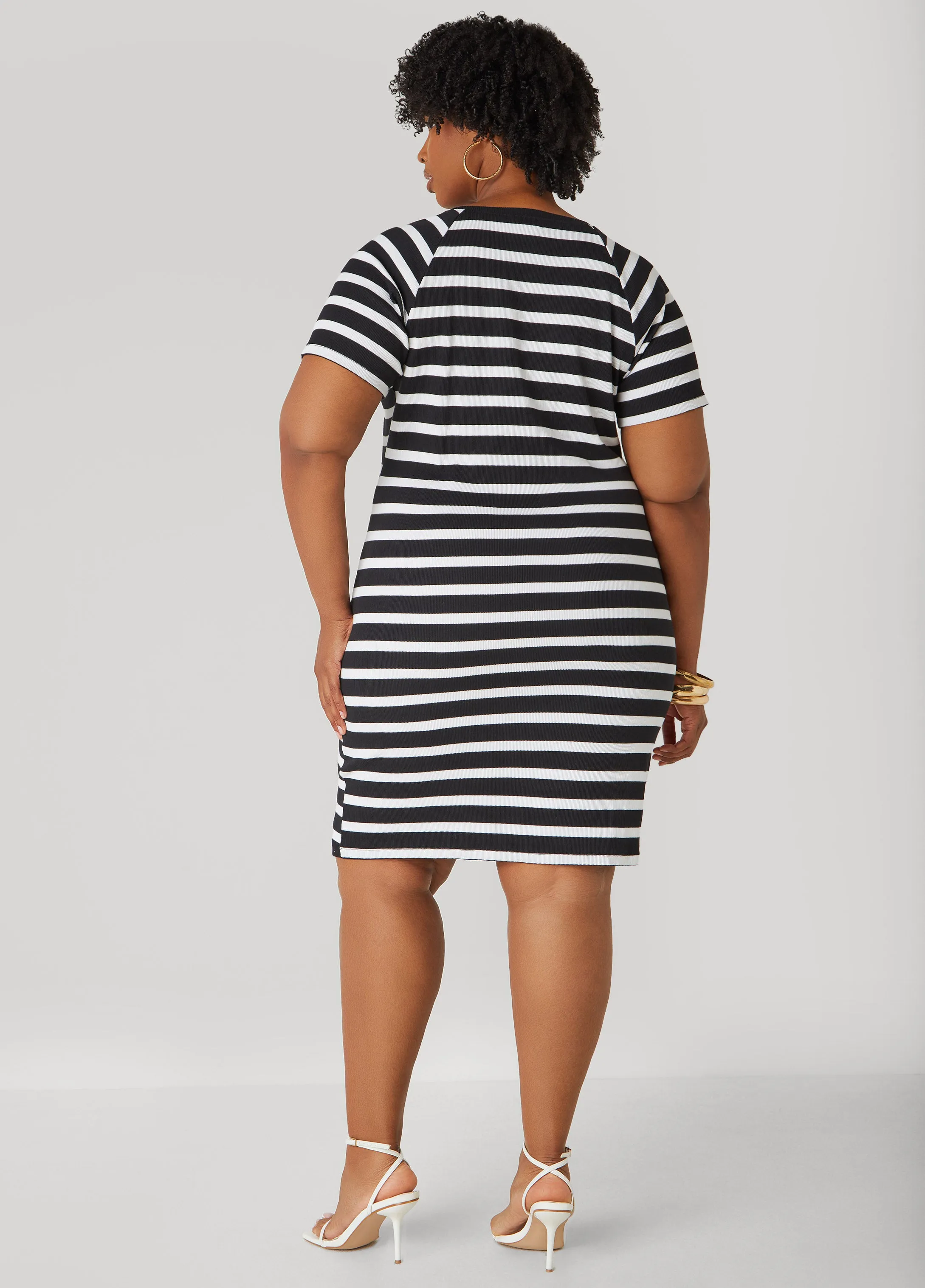 Striped Ribbed T Shirt Dress sold by Ashley Stewart product image thumbnail 2