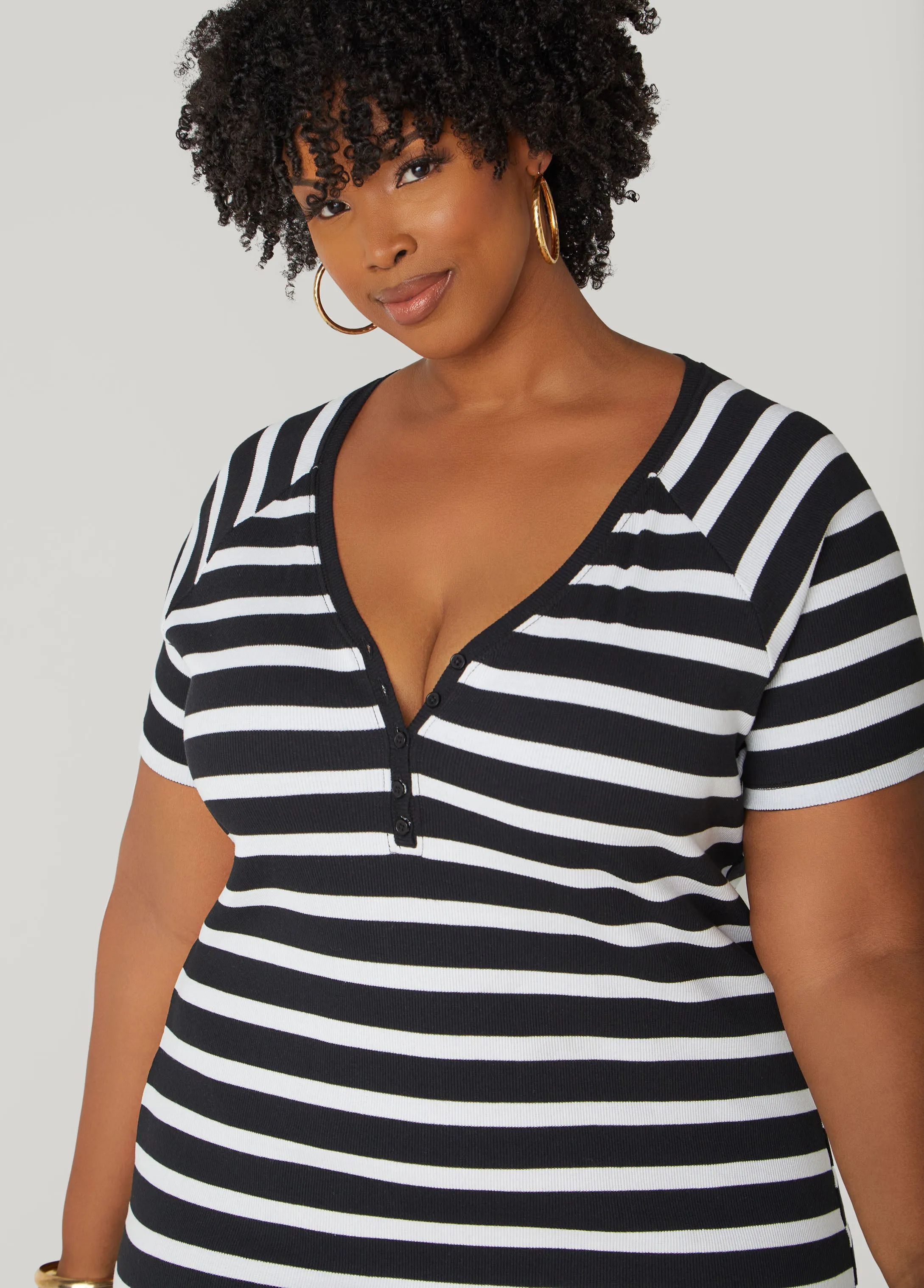 Striped Ribbed T Shirt Dress sold by Ashley Stewart product image thumbnail 4
