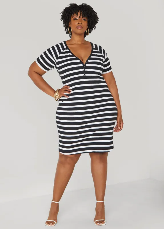Striped Ribbed T Shirt Dress sold by Ashley Stewart
