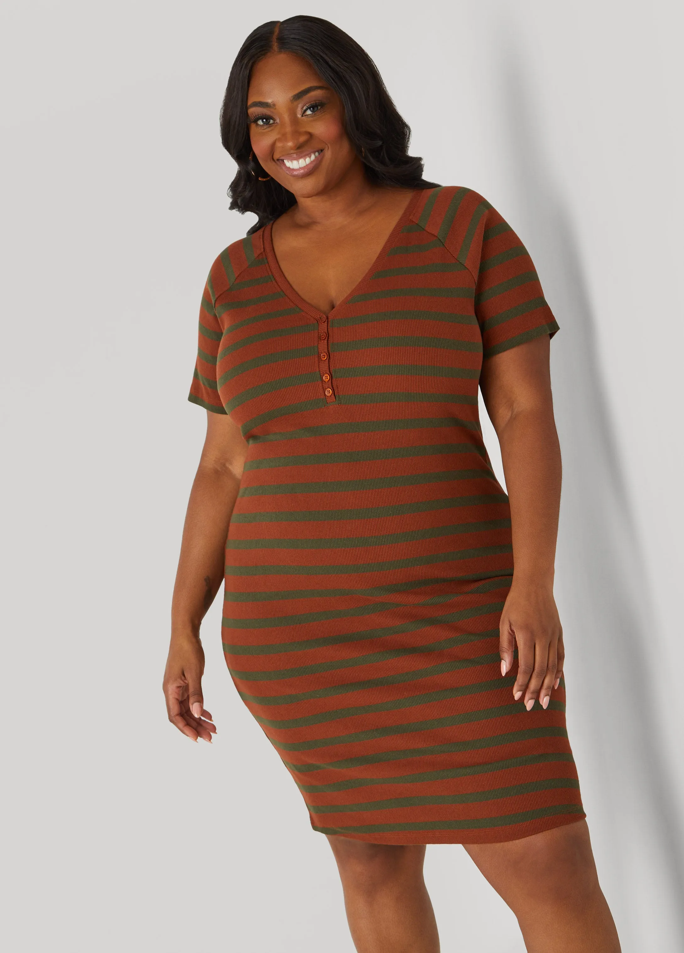 Ribbed Striped T Shirt Dress sold by Ashley Stewart product image thumbnail 3