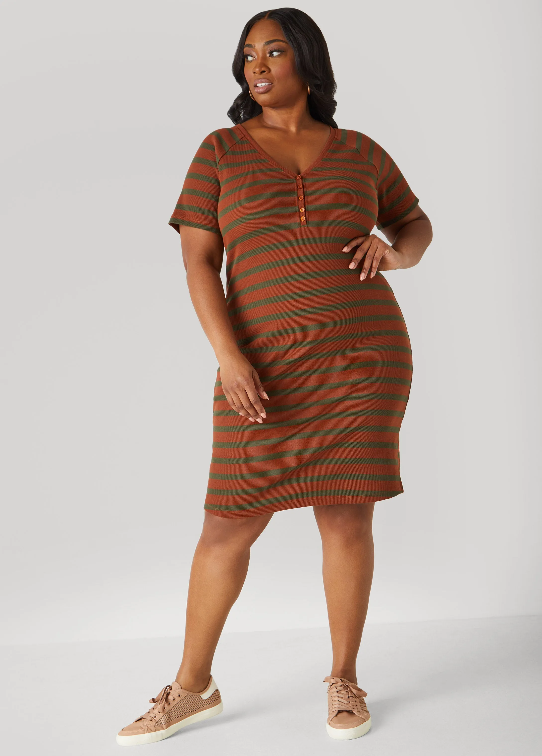 Ribbed Striped T Shirt Dress sold by Ashley Stewart