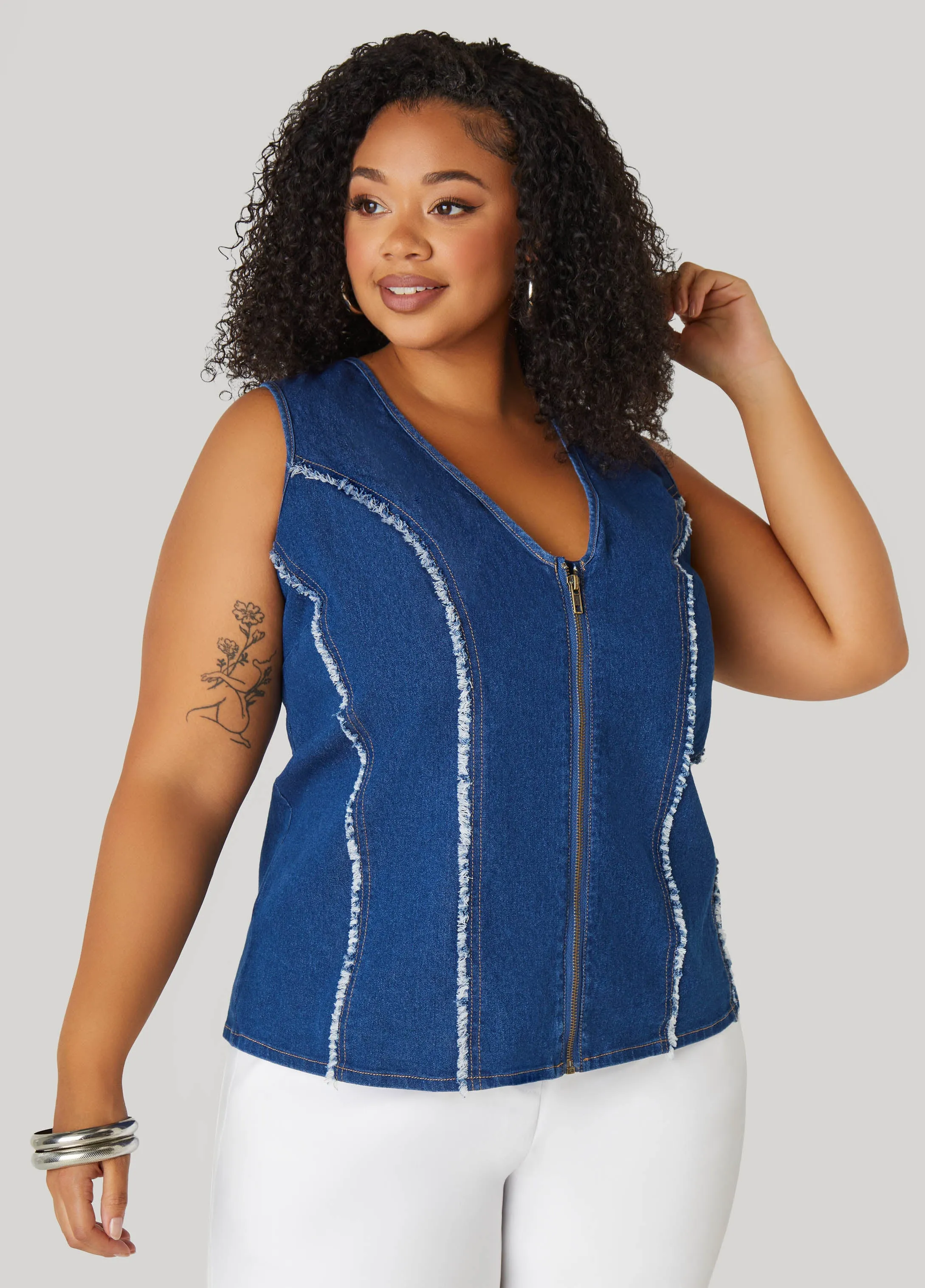 Frayed Denim Top sold by Ashley Stewart