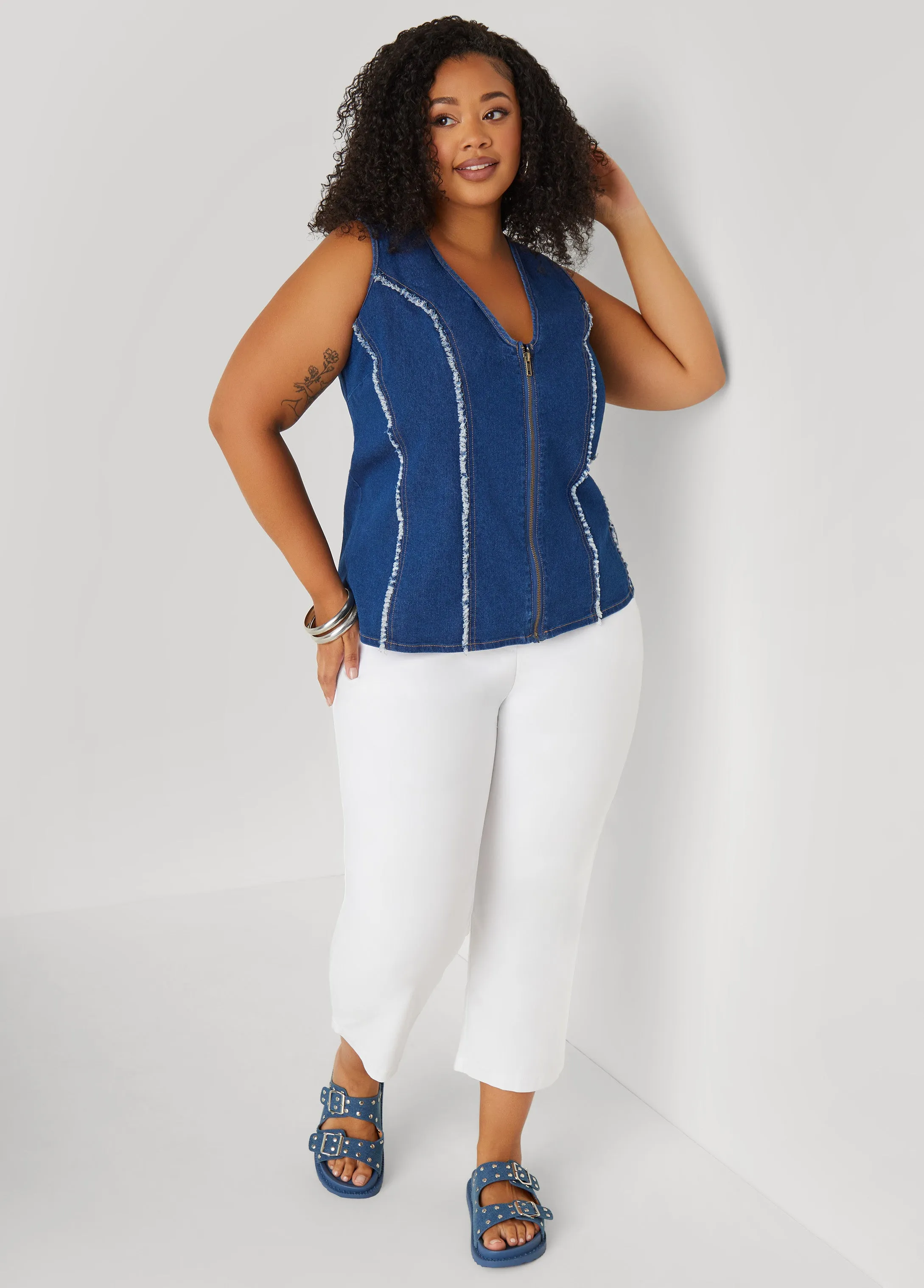 Frayed Denim Top sold by Ashley Stewart product image thumbnail 3