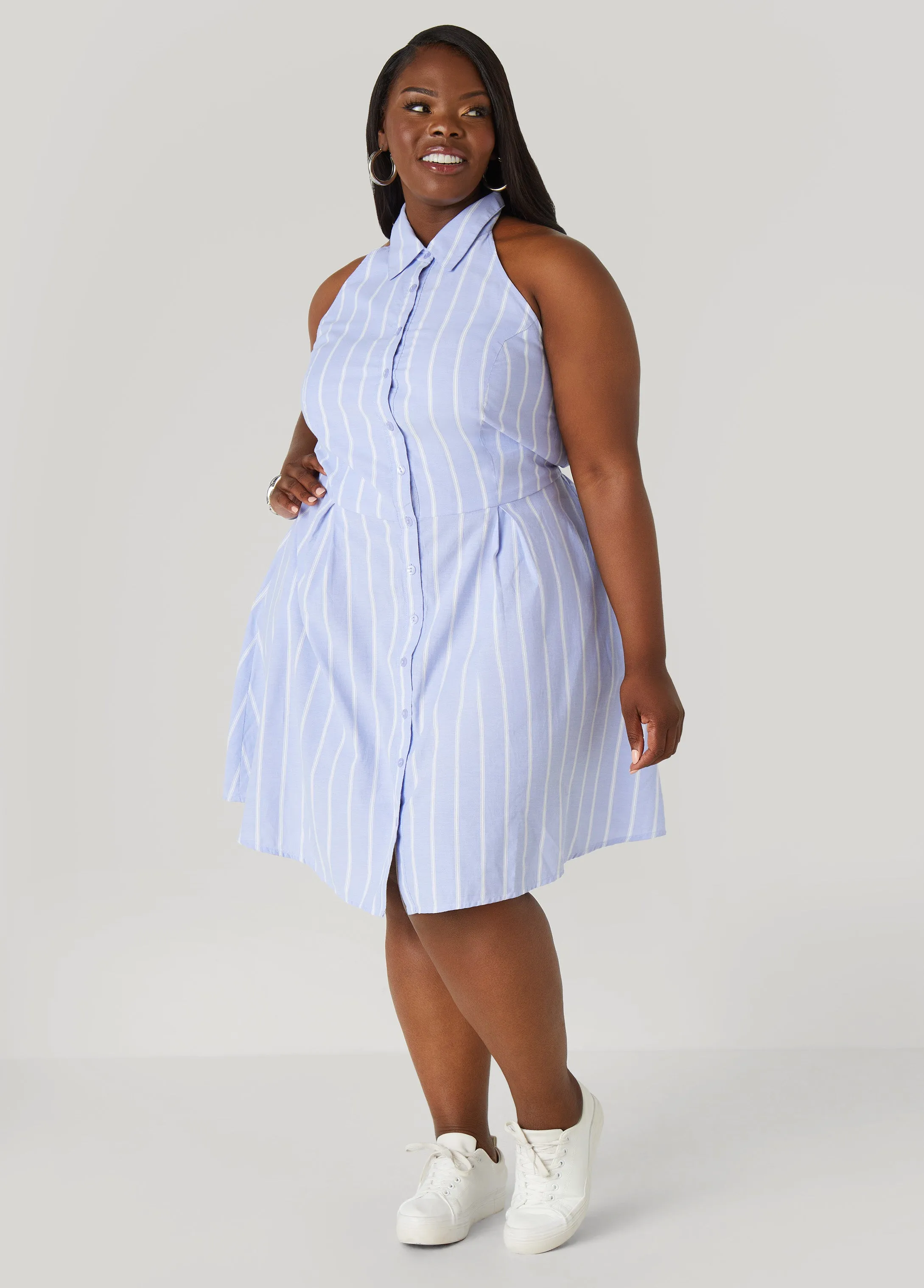 Striped Oxford Halter Dress sold by Ashley Stewart