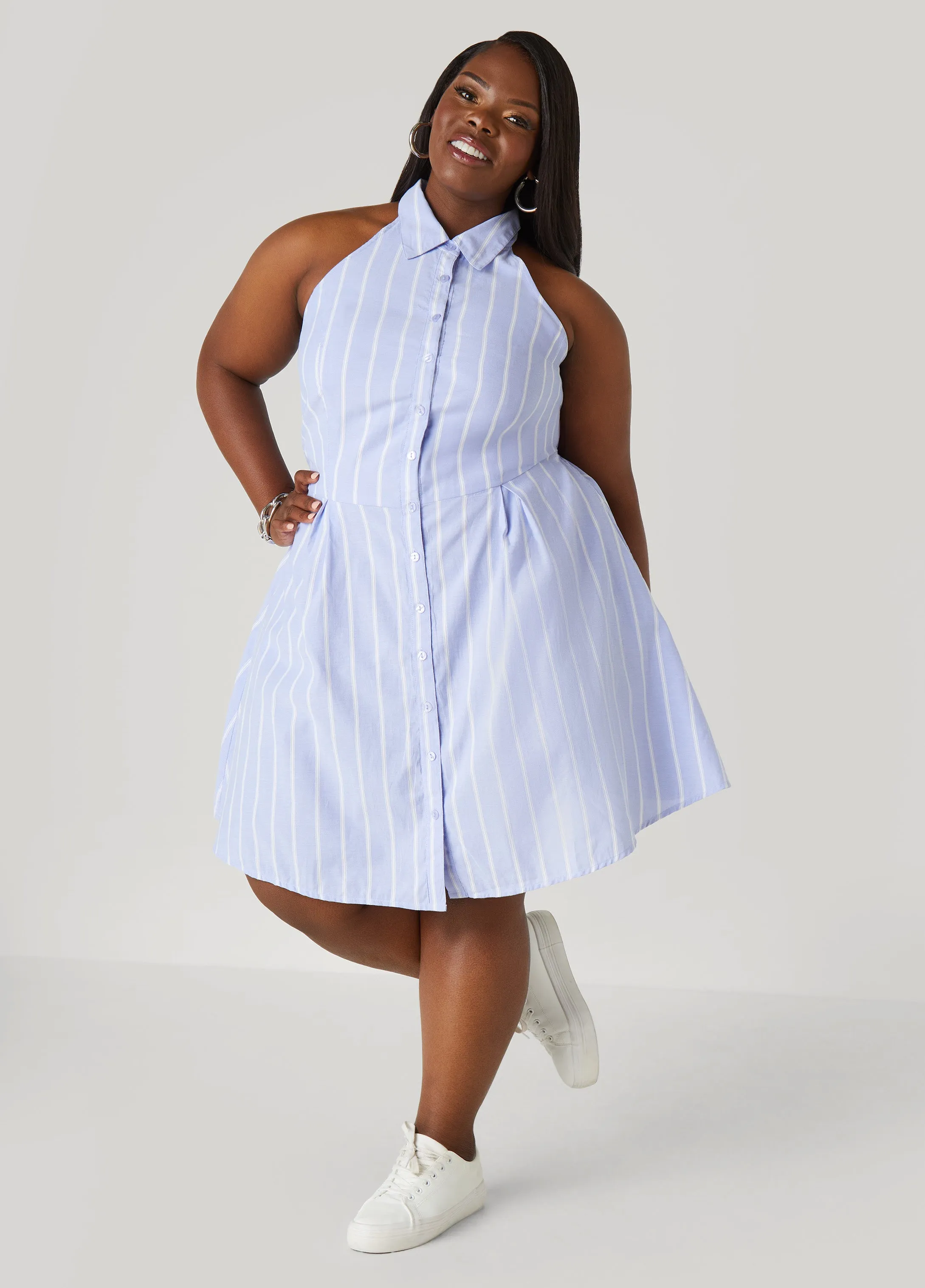 Striped Oxford Halter Dress sold by Ashley Stewart product image thumbnail 4