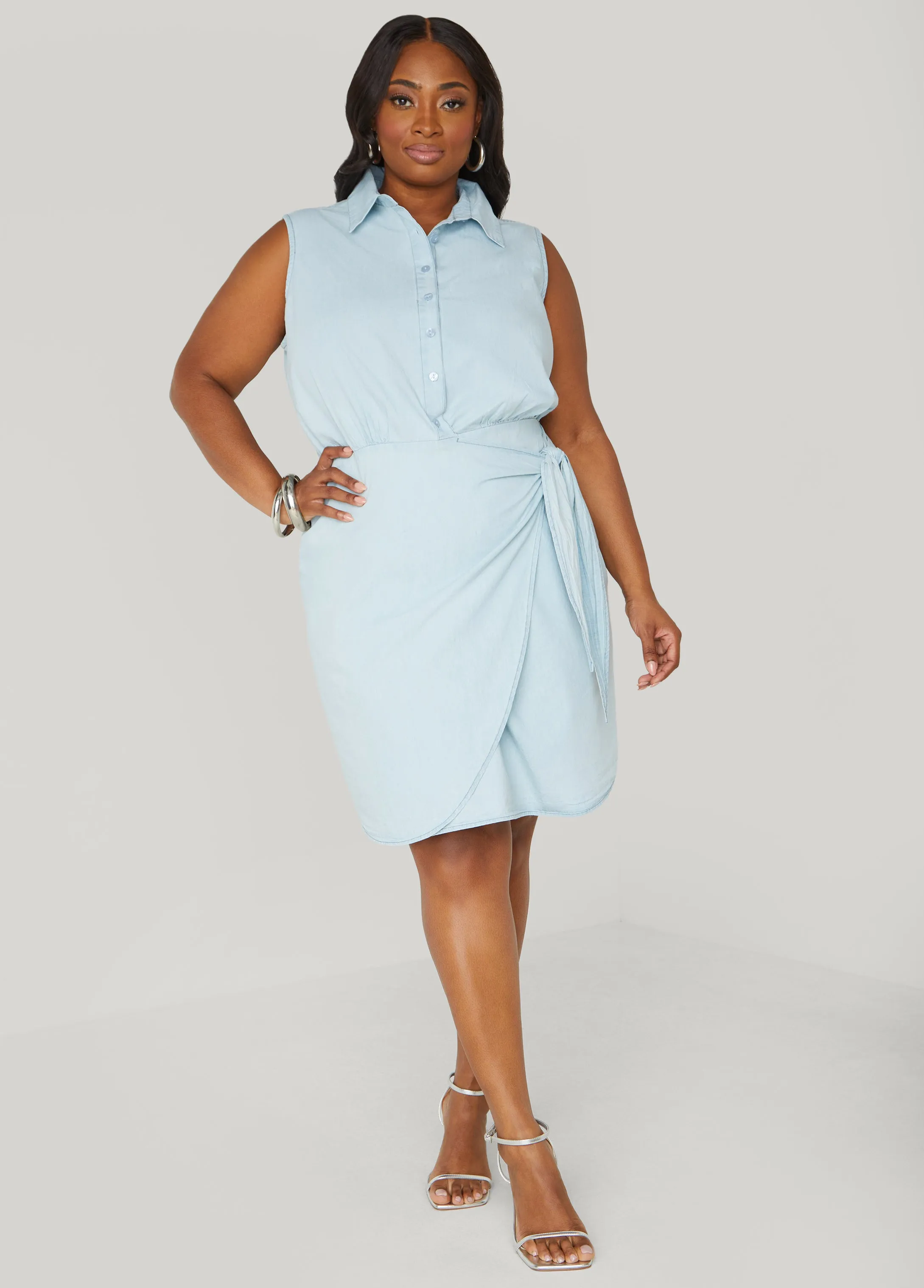 Chambray Wrap Shirtdress sold by Ashley Stewart