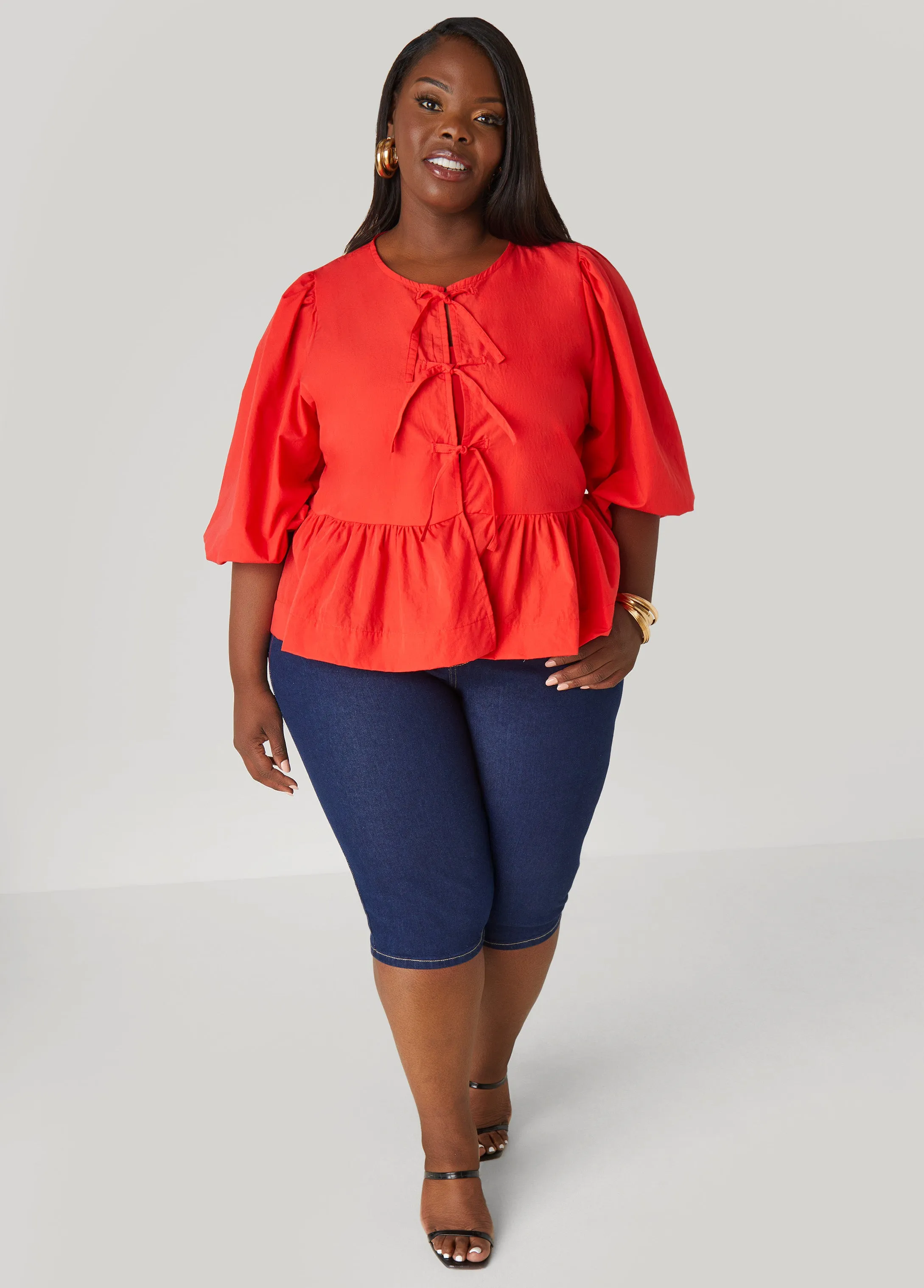 Tie Front Peplum Top sold by Ashley Stewart product image thumbnail 3