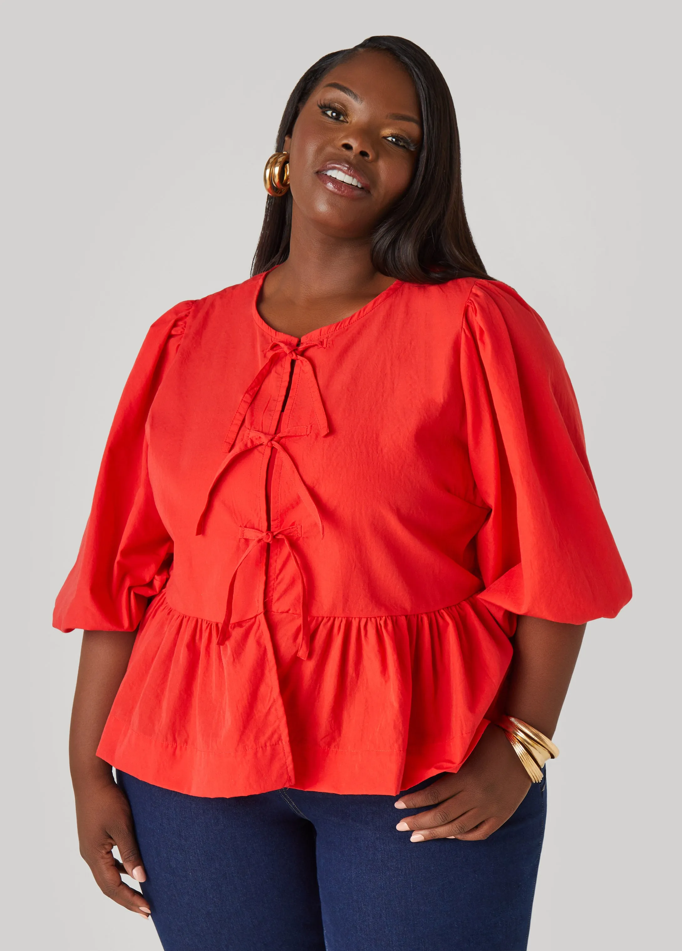 Tie Front Peplum Top sold by Ashley Stewart product image thumbnail 4