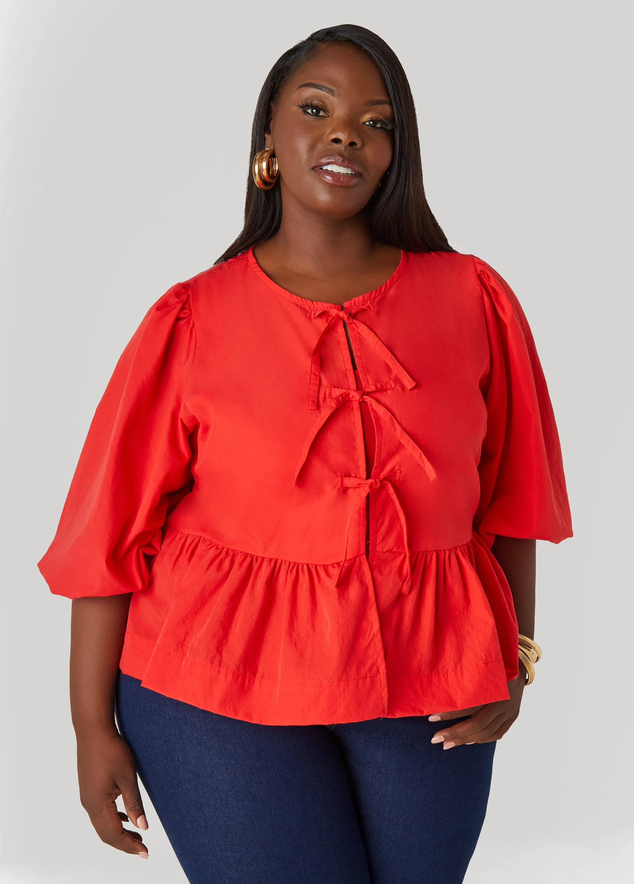 Tie Front Peplum Top sold by Ashley Stewart