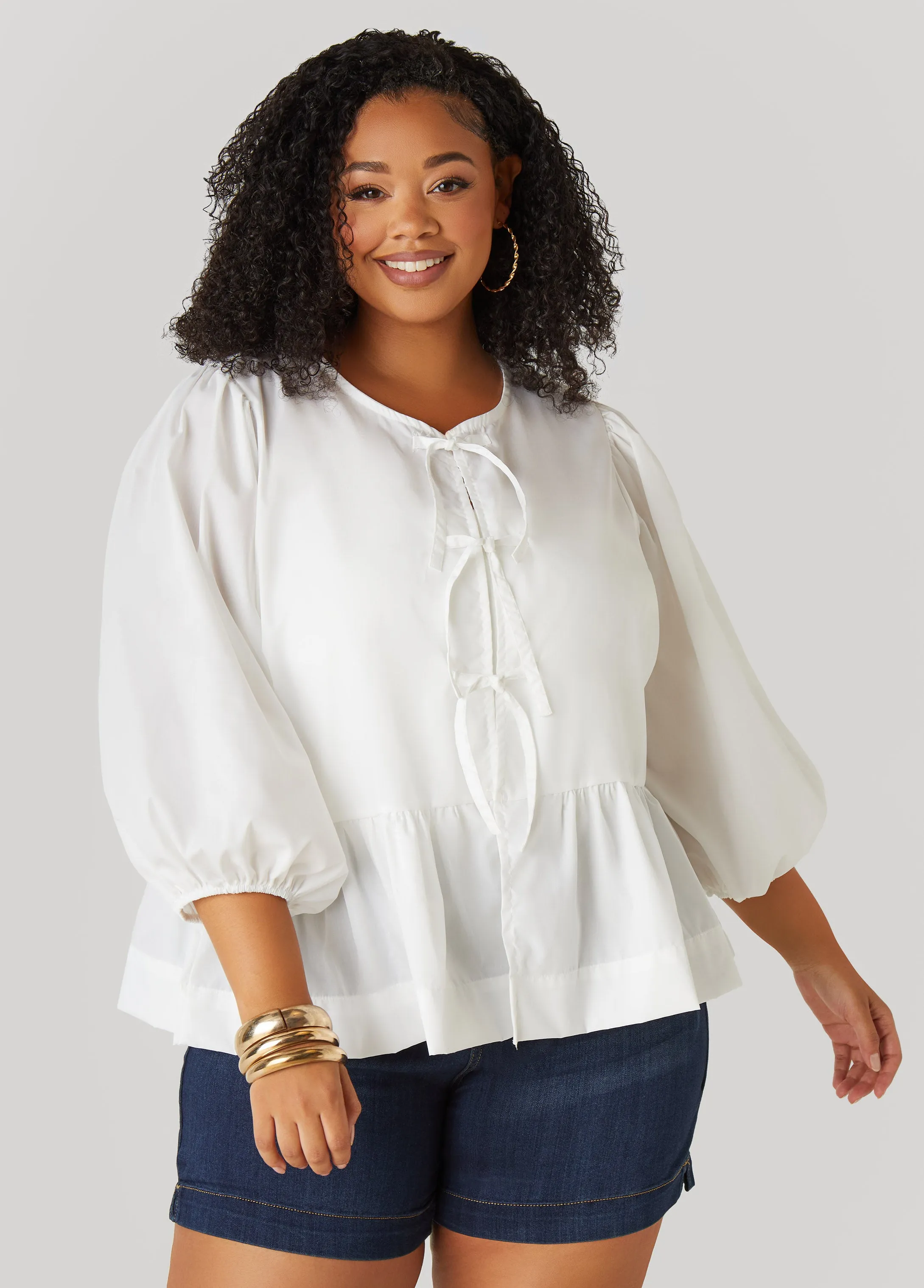 Tie Front Peplum Top sold by Ashley Stewart product image thumbnail 5