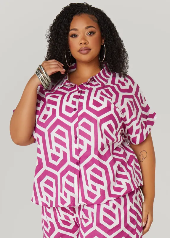 Geo Print Cotton Shirt sold by Ashley Stewart