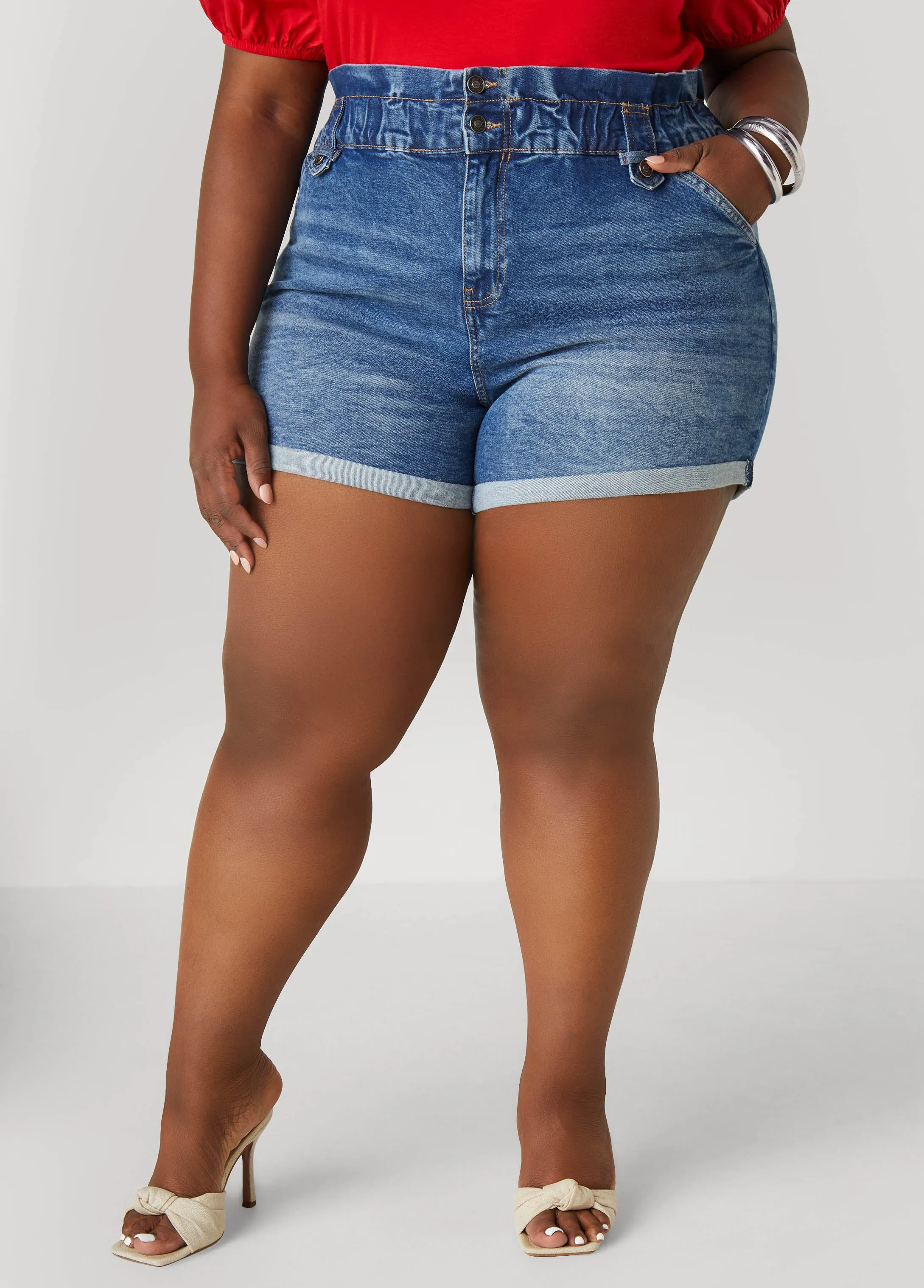 Paperbag Denim Shorts sold by Ashley Stewart