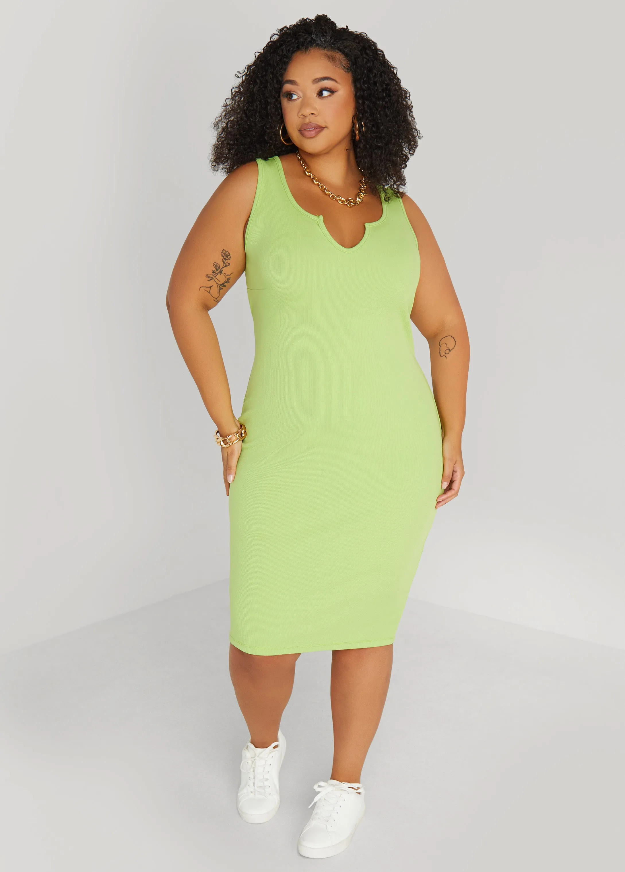 Ribbed V Neck Tank Dress sold by Ashley Stewart