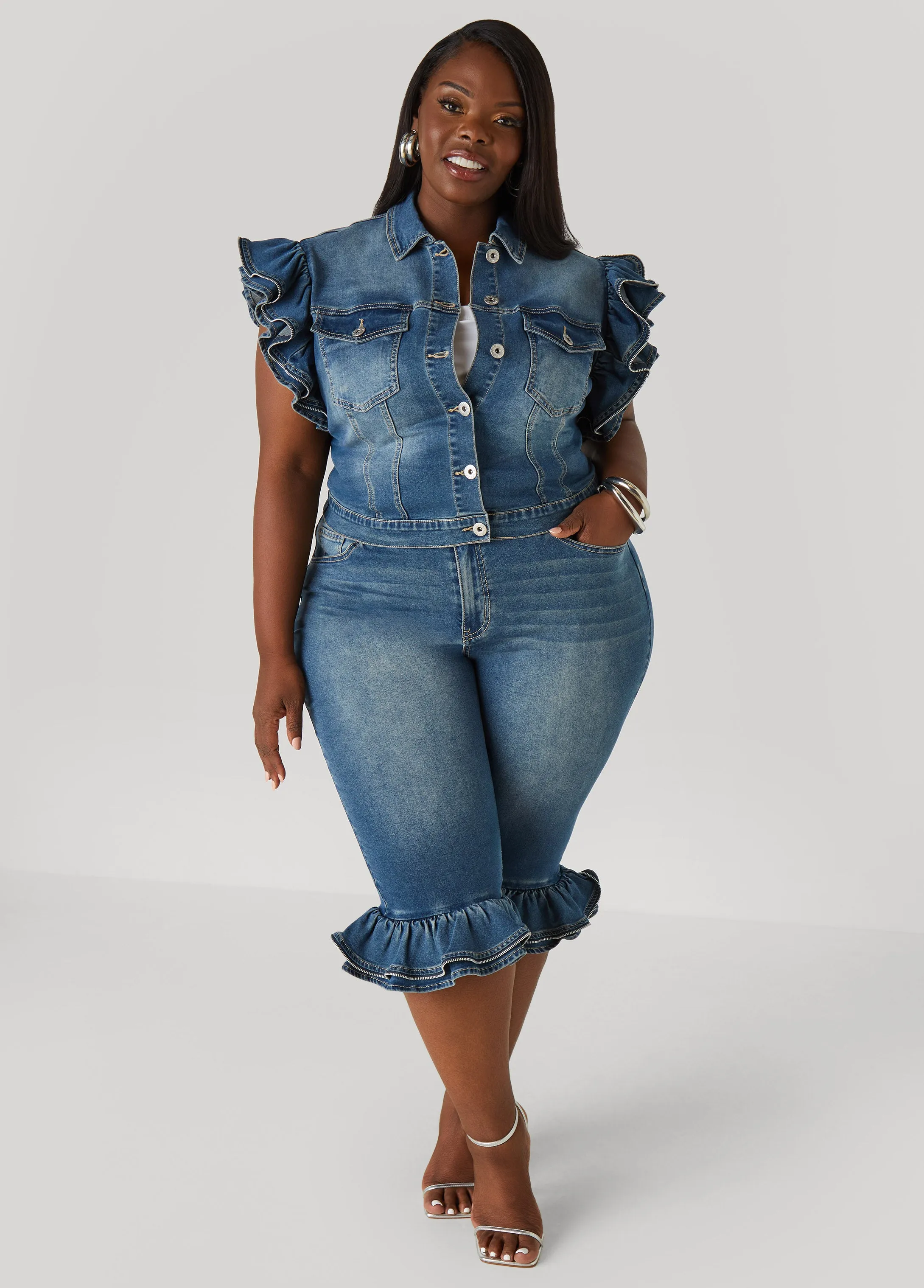 Zipper Trimmed Denim Jacket sold by Ashley Stewart product image thumbnail 3