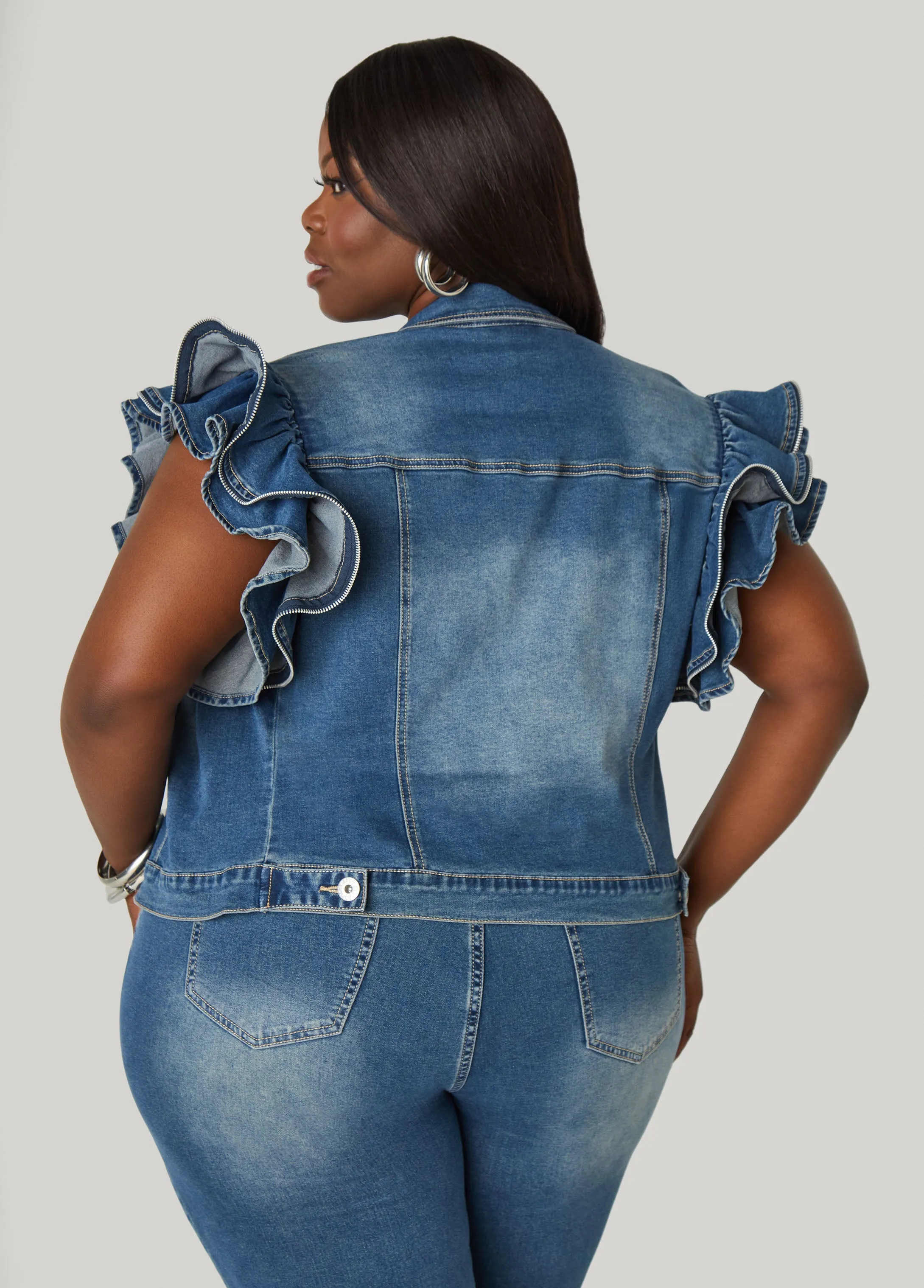 Zipper Trimmed Denim Jacket sold by Ashley Stewart product image thumbnail 2