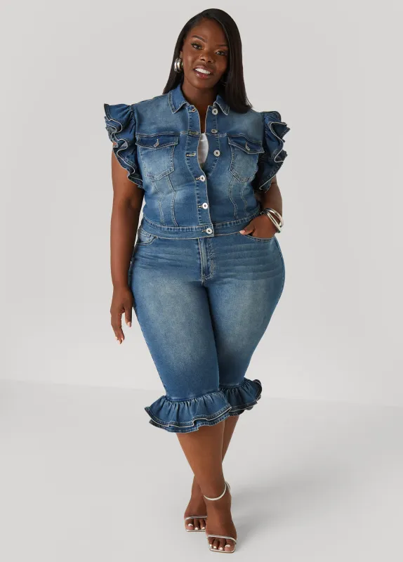 Zipper Trimmed Denim Capris sold by Ashley Stewart