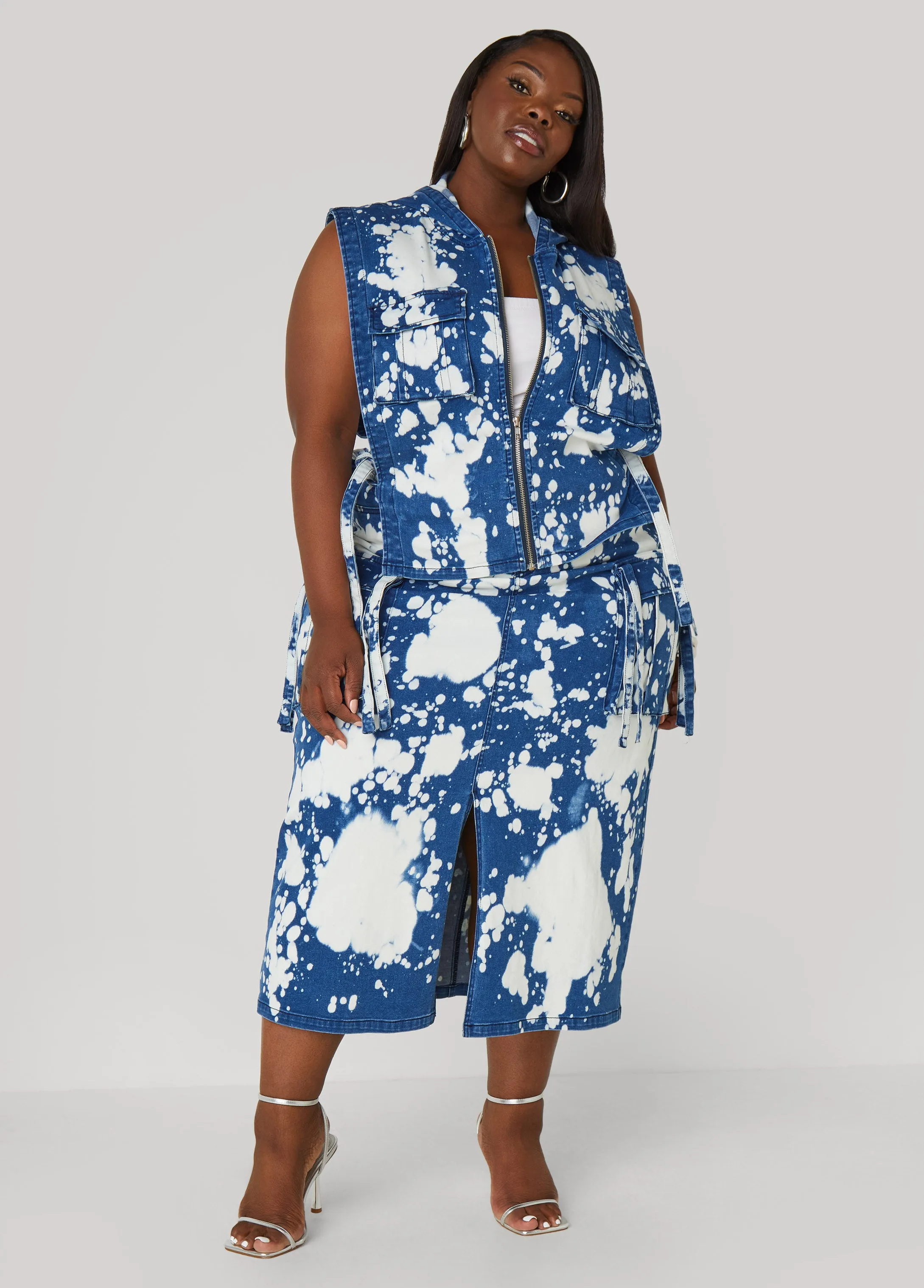 Bleached Denim Maxi Cargo Skirt sold by Ashley Stewart