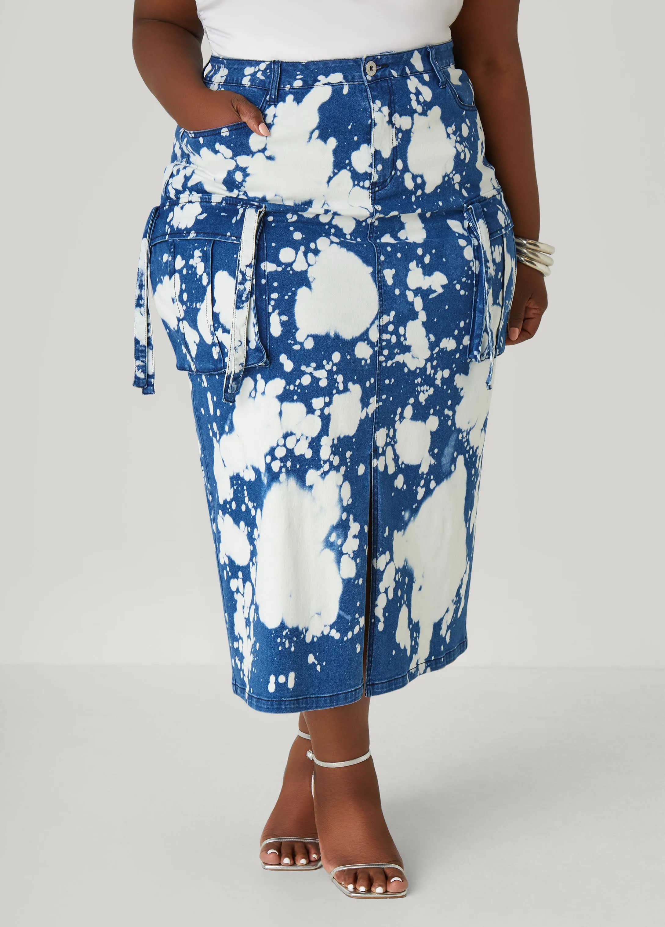 Bleached Denim Maxi Cargo Skirt sold by Ashley Stewart product image thumbnail 4
