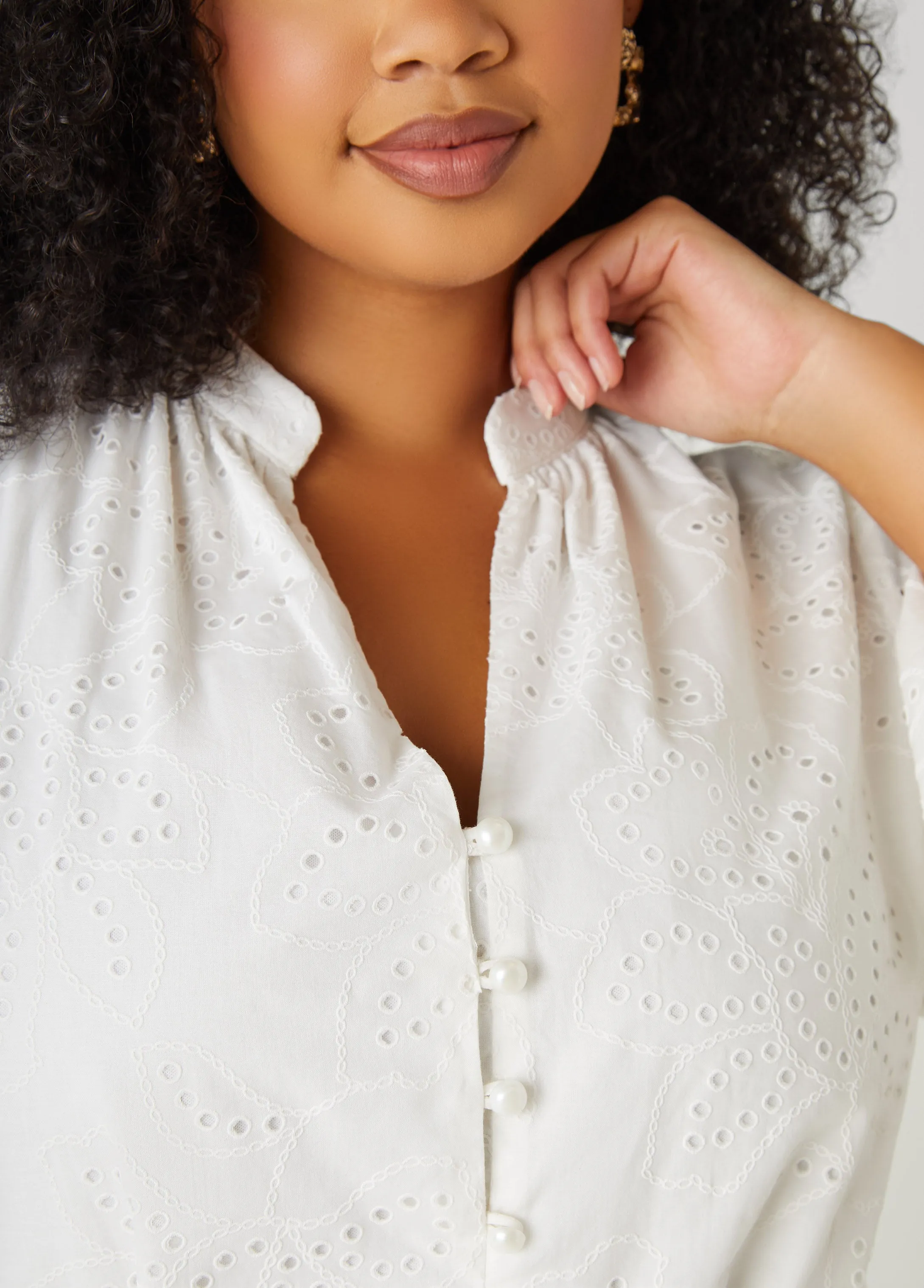 Eyelet Cotton Puff Sleeved Dress sold by Ashley Stewart product image thumbnail 5
