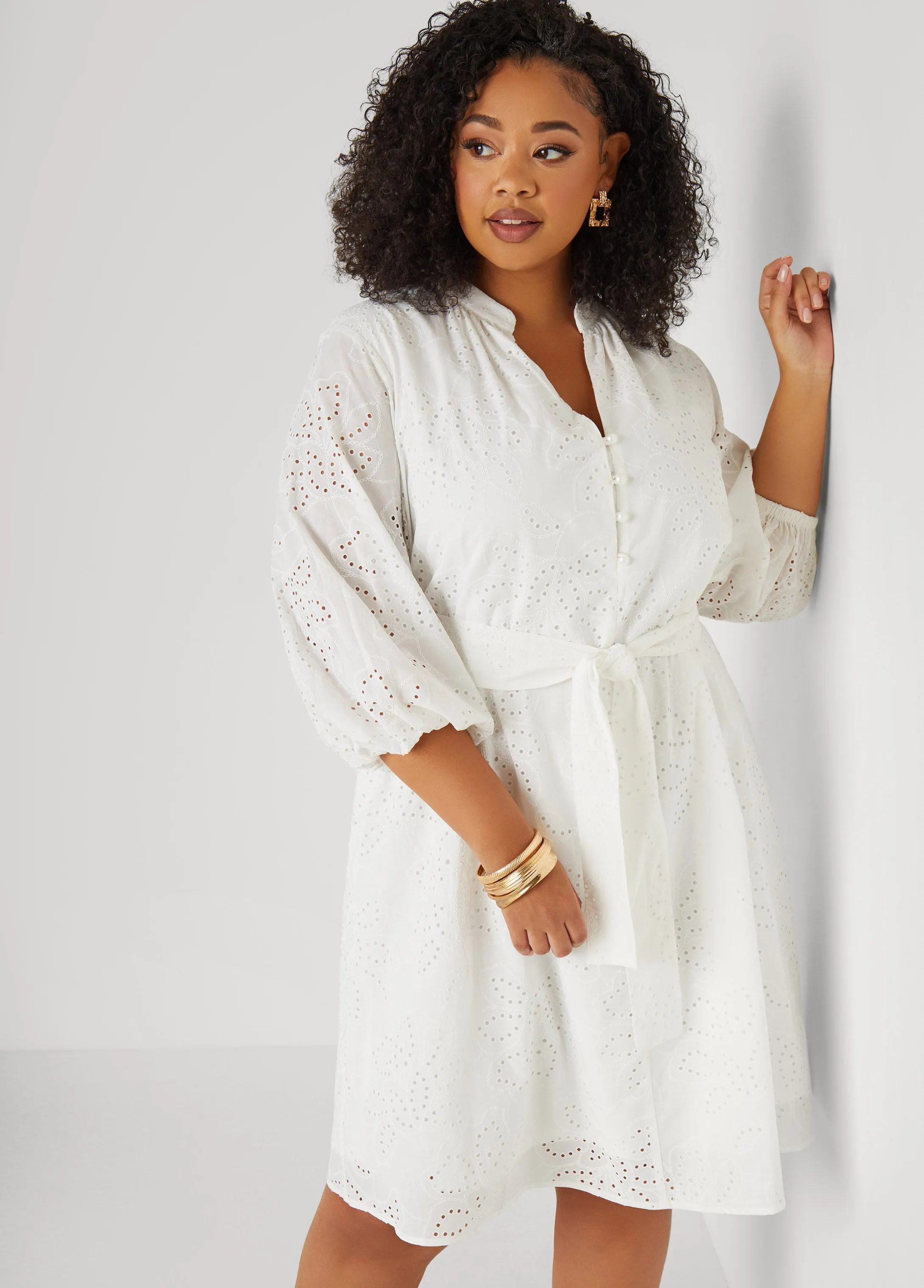 Eyelet Cotton Puff Sleeved Dress sold by Ashley Stewart product image thumbnail 3