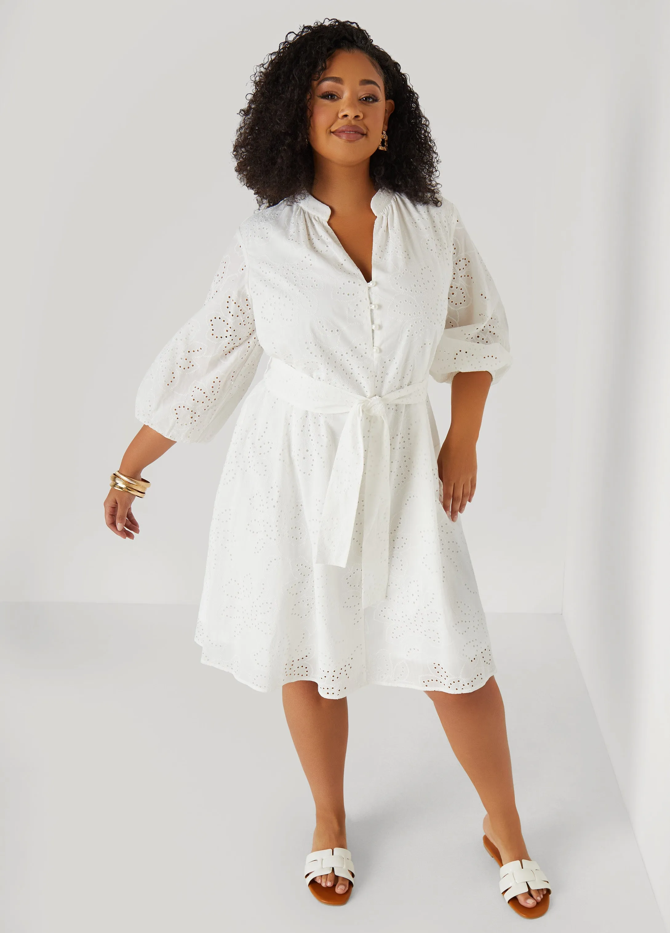 Eyelet Cotton Puff Sleeved Dress sold by Ashley Stewart product image thumbnail 4