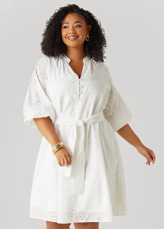 Eyelet Cotton Puff Sleeved Dress sold by Ashley Stewart