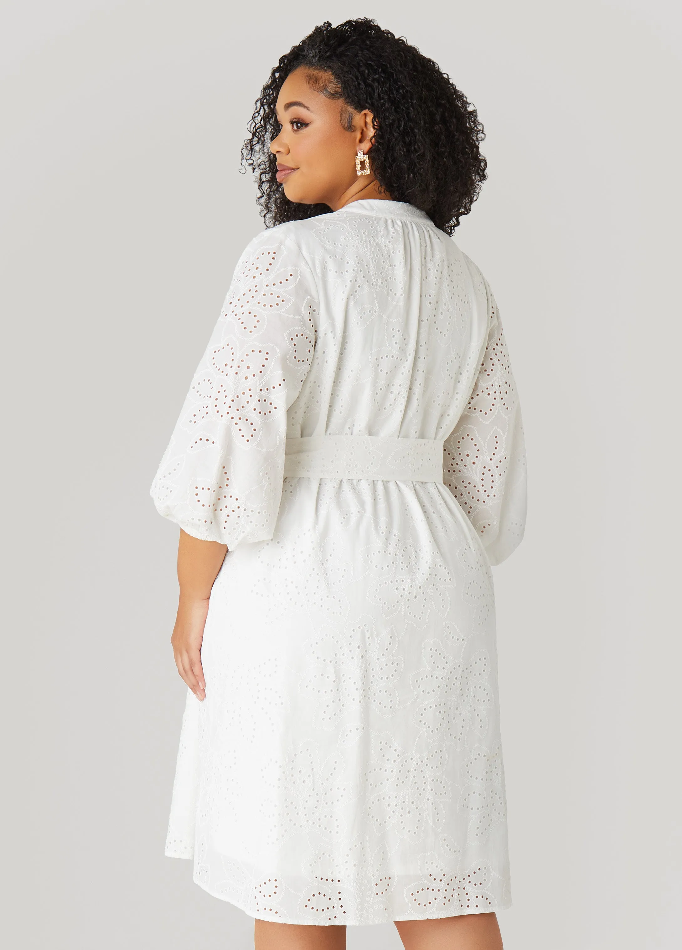 Eyelet Cotton Puff Sleeved Dress sold by Ashley Stewart product image thumbnail 2