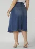 Frayed Pleated Denim Midi Skirt sold by Ashley Stewart