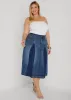 Frayed Pleated Denim Midi Skirt sold by Ashley Stewart