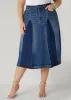 Frayed Pleated Denim Midi Skirt sold by Ashley Stewart